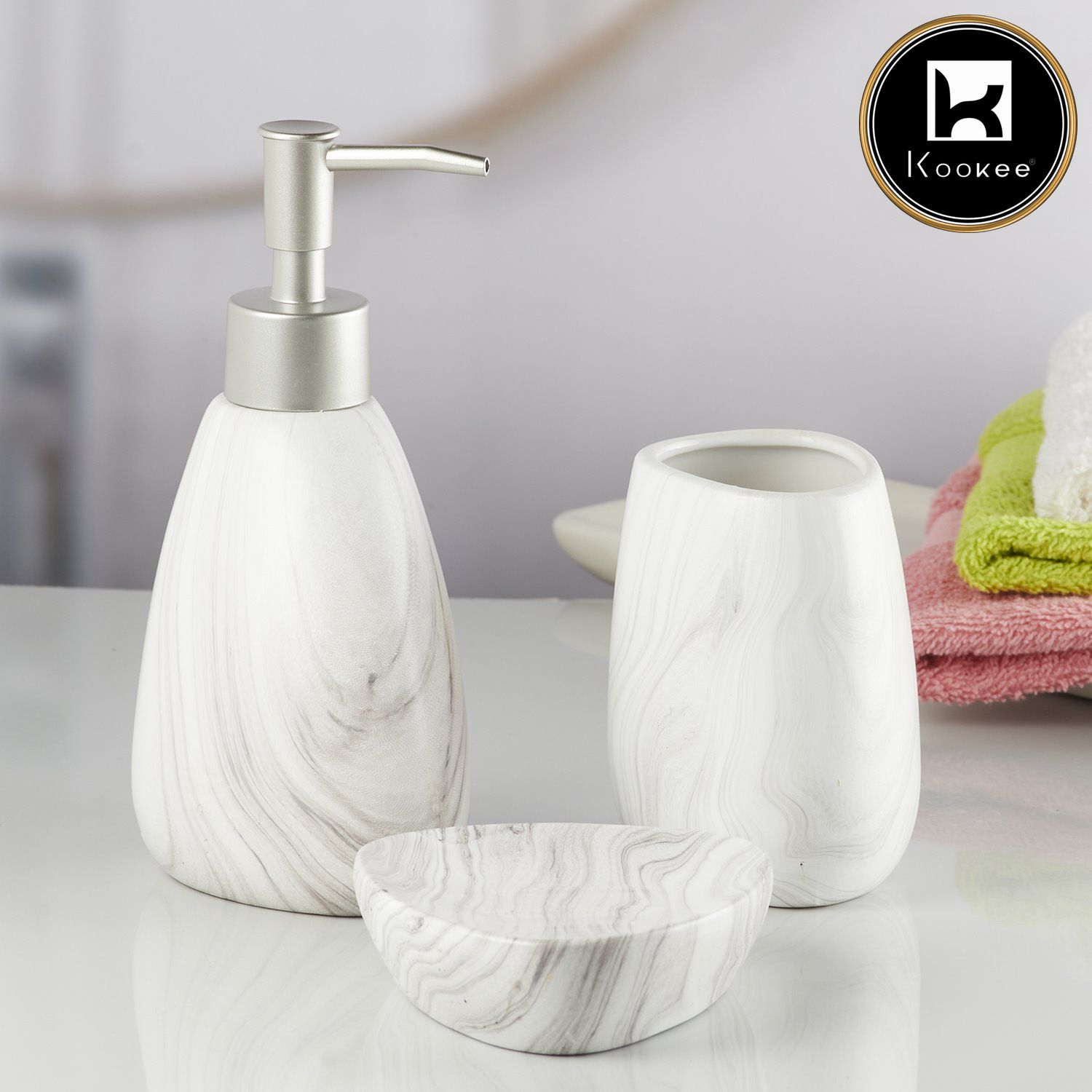 Kookee Ceramic Bathroom Sets, White, ART09491