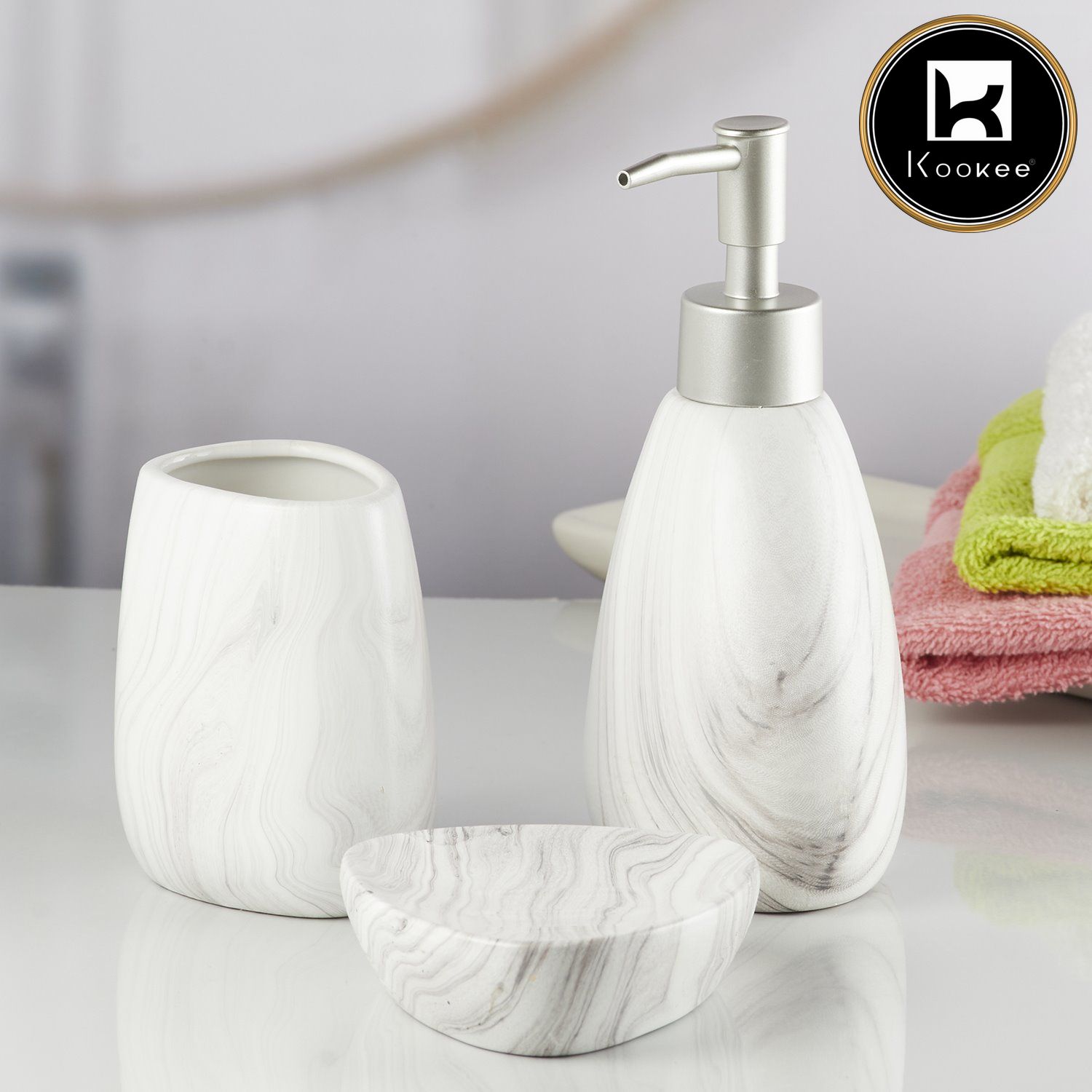 Kookee Ceramic Bathroom Sets, White, ART09491