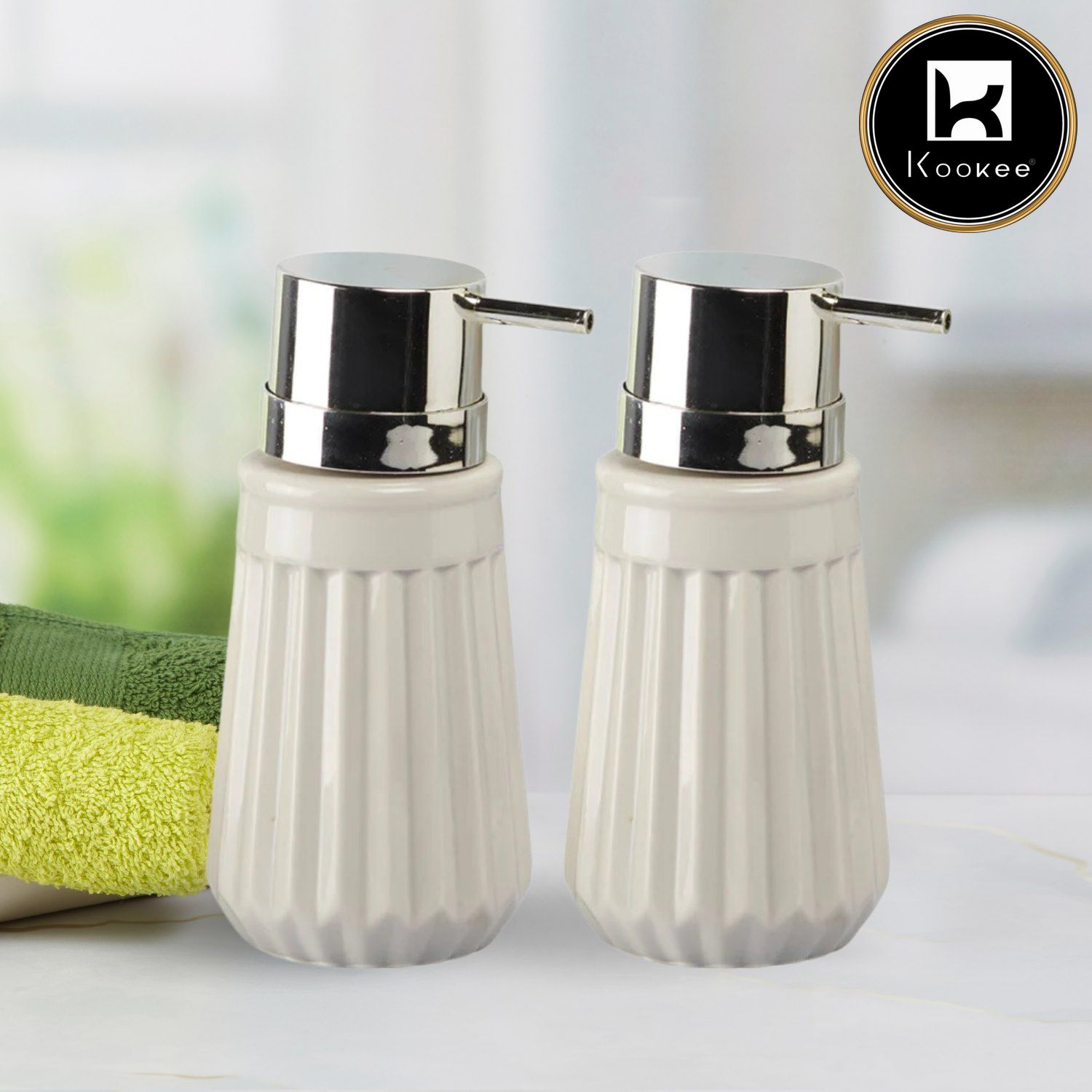 Ceramic Soap Dispenser for handwash for Bathroom, Grey (Set of 2) (9547)
