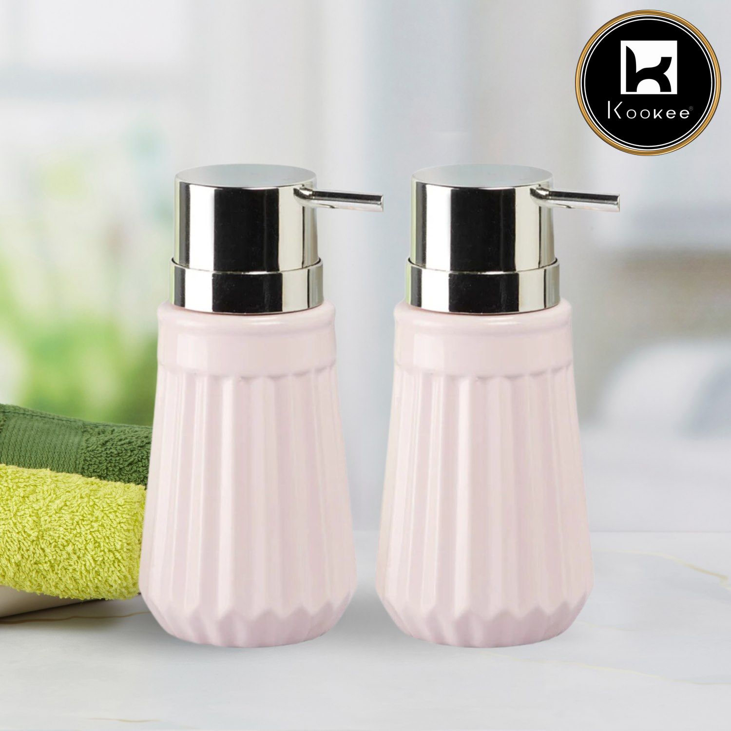 Ceramic Soap Dispenser for handwash for Bathroom, Pink (Set of 1) (7982)