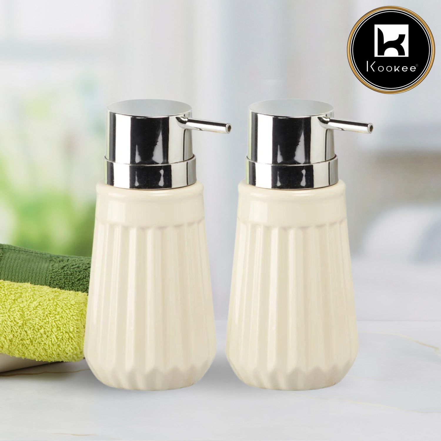 Ceramic Soap Dispenser for handwash for Bathroom, White (Set of 2) (9563)