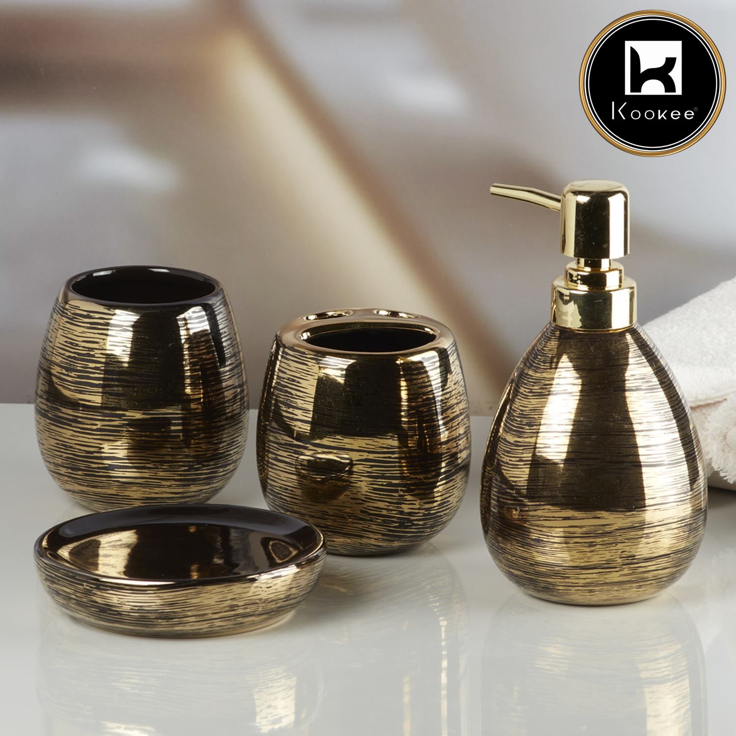 Ceramic Bathroom Accessories Set of 4 with Soap Dispenser (V-CBS-002-1)