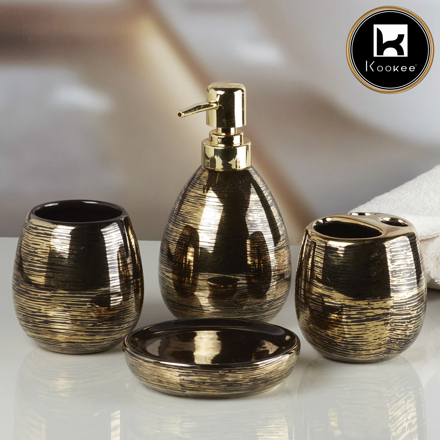 Ceramic Bathroom Accessories Set of 4 with Soap Dispenser (V-CBS-002-1)