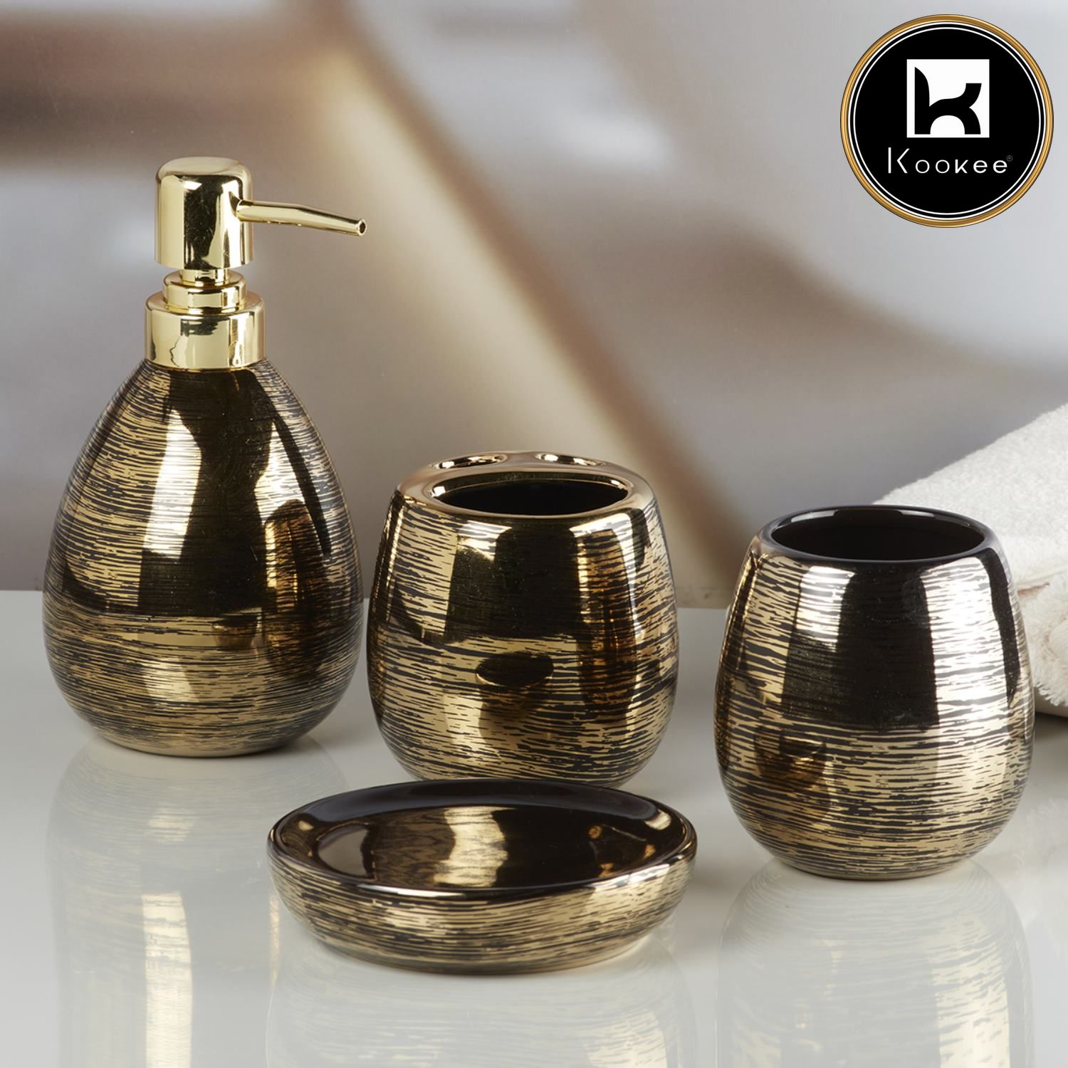 Kookee Ceramic Bathroom Sets, Black, ART09593