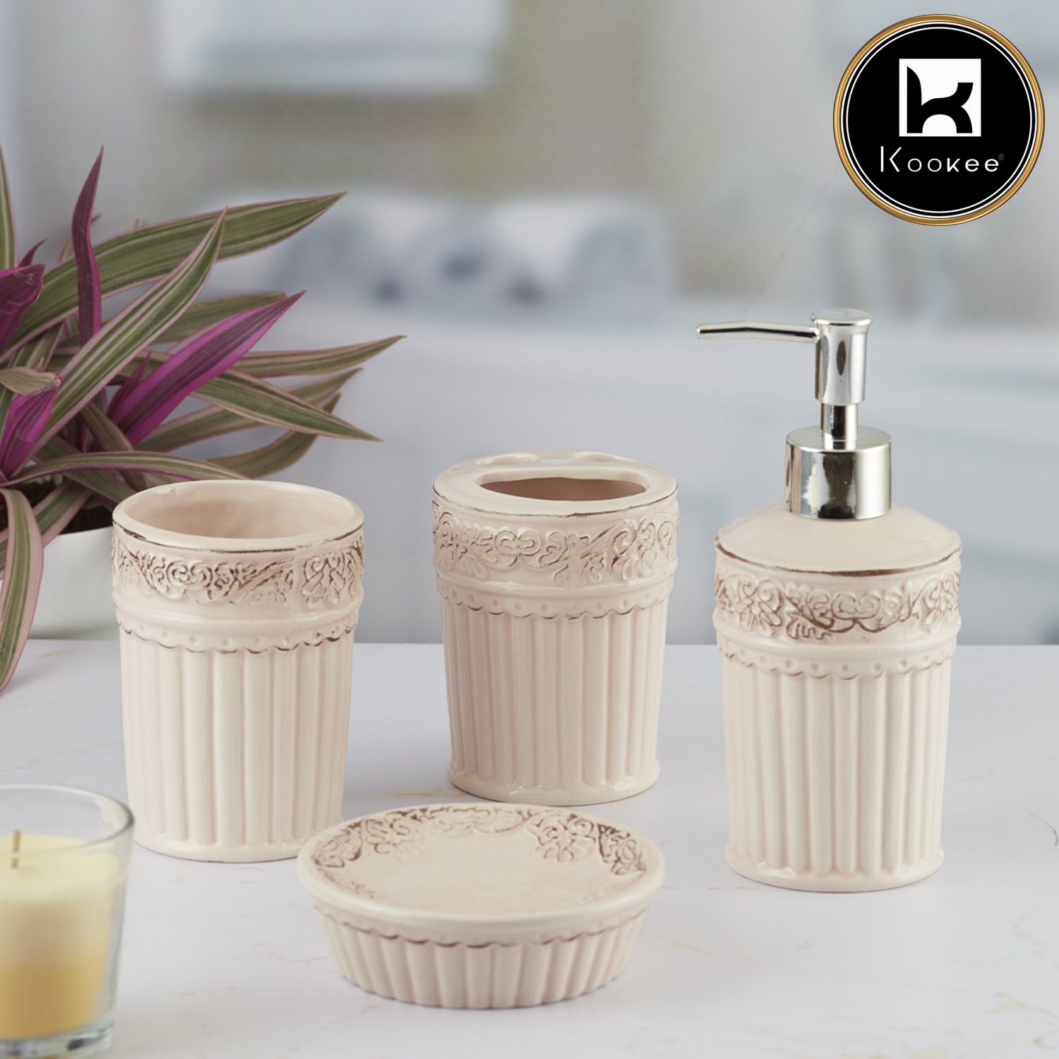 Kookee Ceramic Bathroom Sets, Pink, ART09595