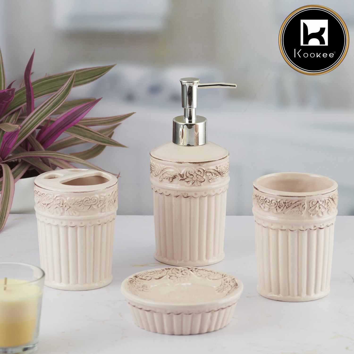 Kookee Ceramic Bathroom Sets, Pink, ART09595