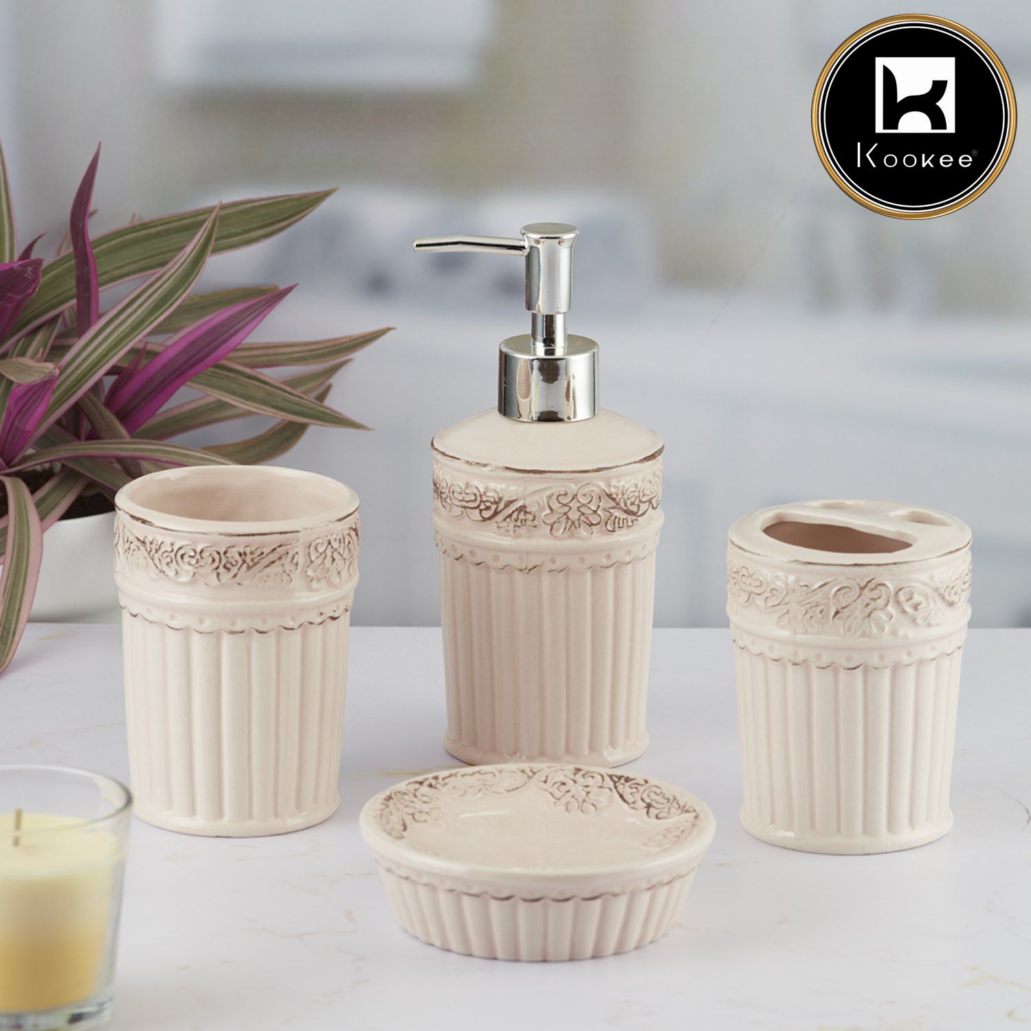 Kookee Ceramic Bathroom Sets, Pink, ART09595