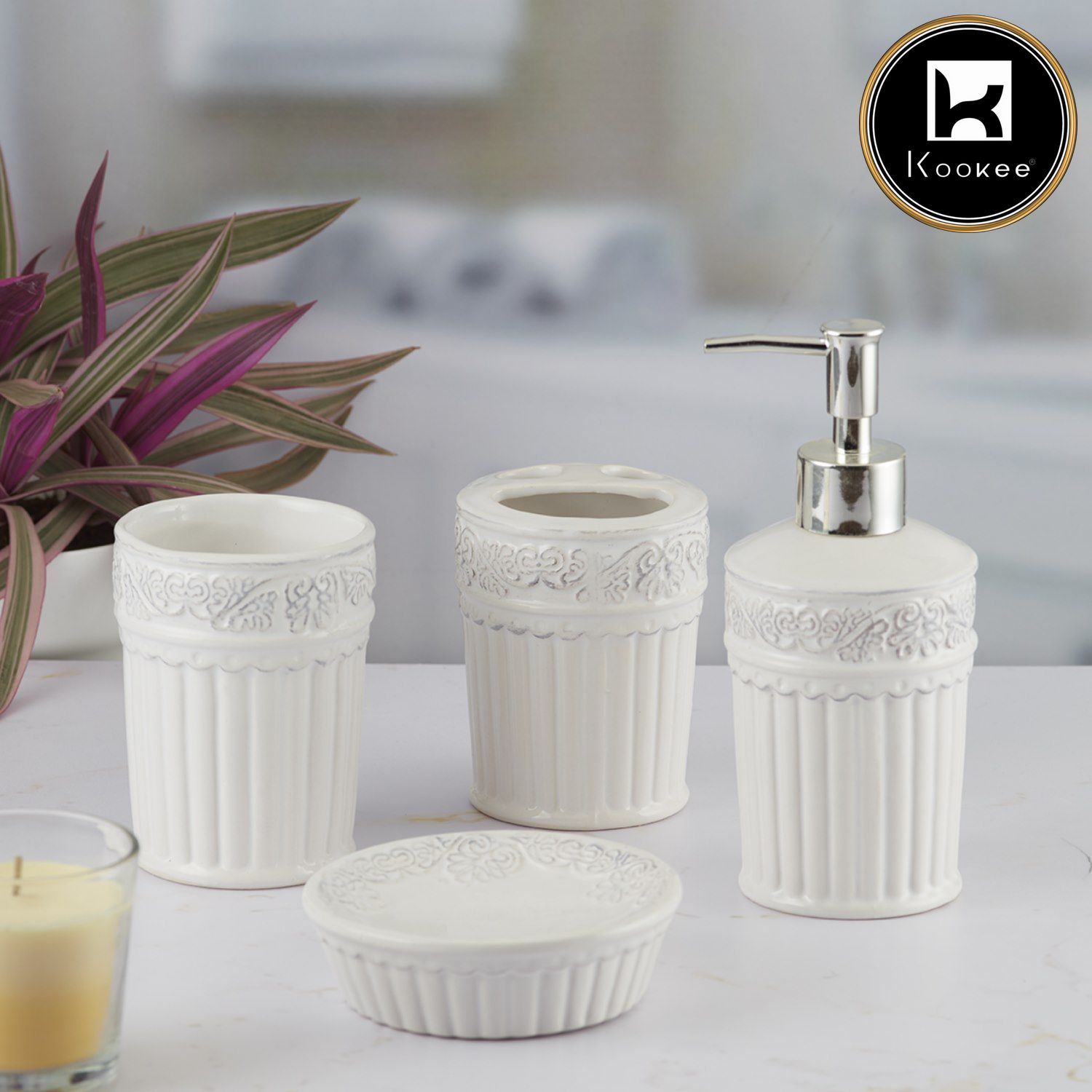Kookee Ceramic Bathroom Sets, White, ART09596