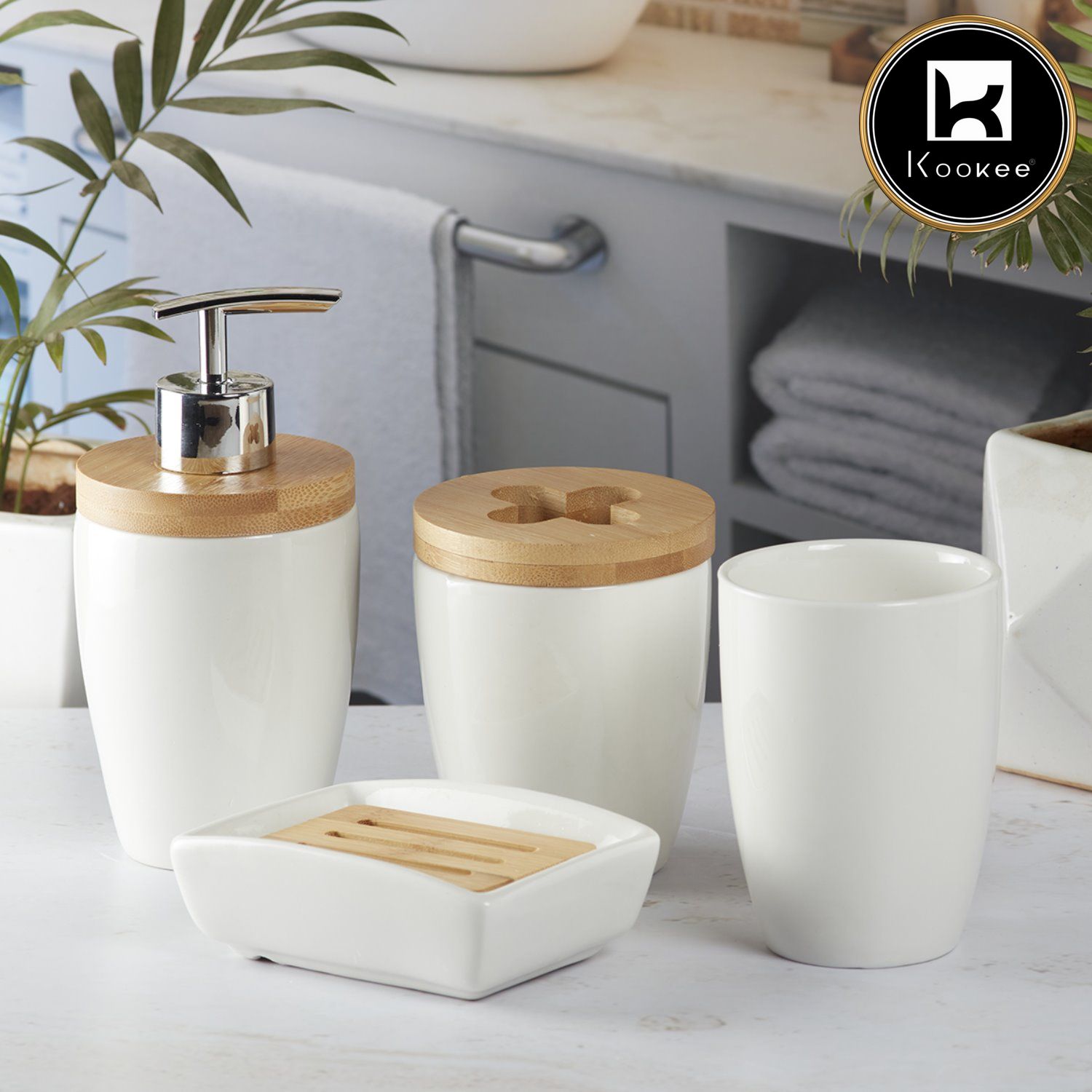 Ceramic Bathroom Set of 4 with Soap Dispenser (9597)