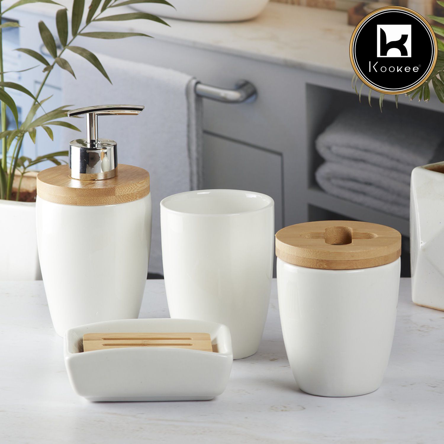 Ceramic Bathroom Set of 4 with Soap Dispenser (V-CBS-ASS)