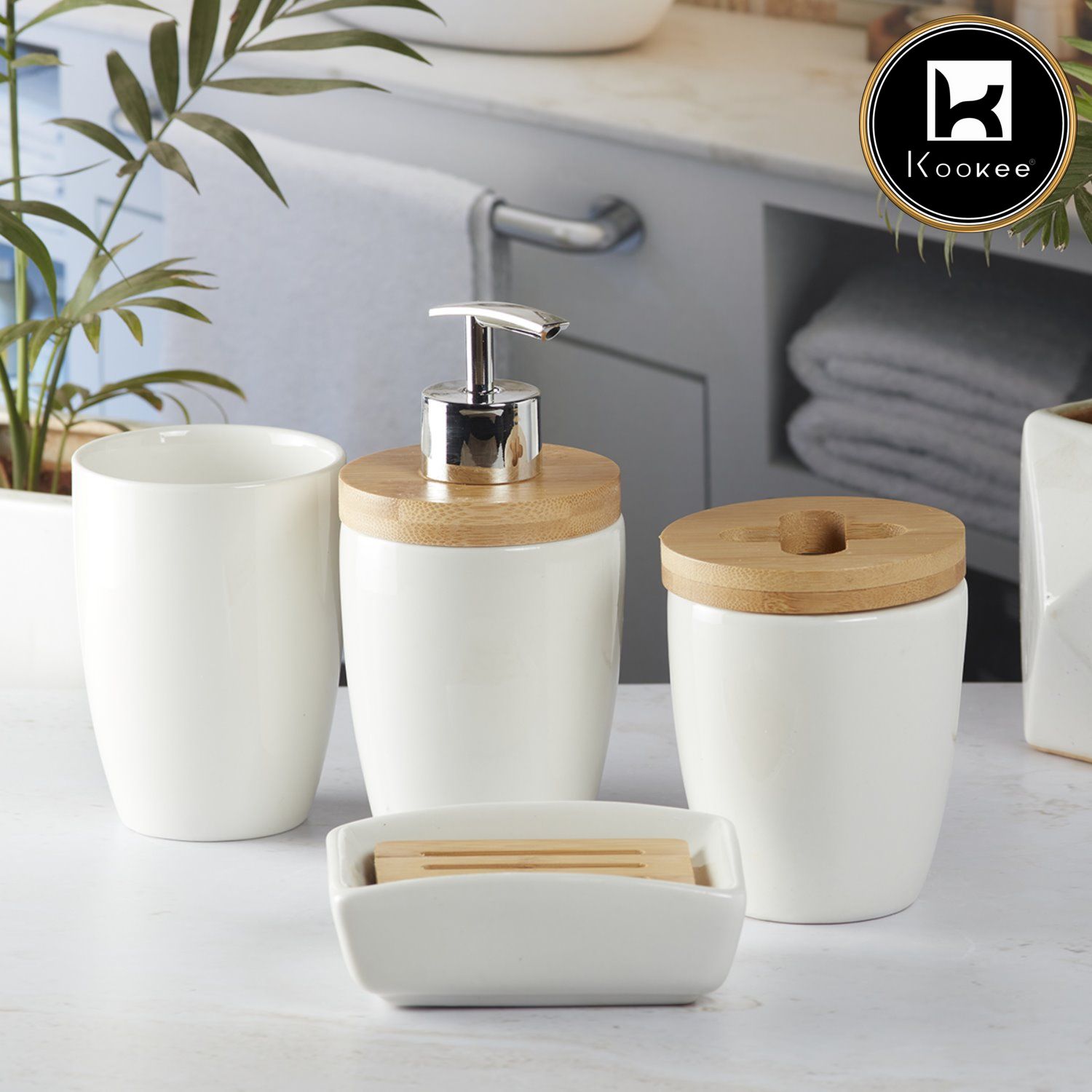 Ceramic Bathroom Set of 4 with Soap Dispenser (V-CBS-ASS)