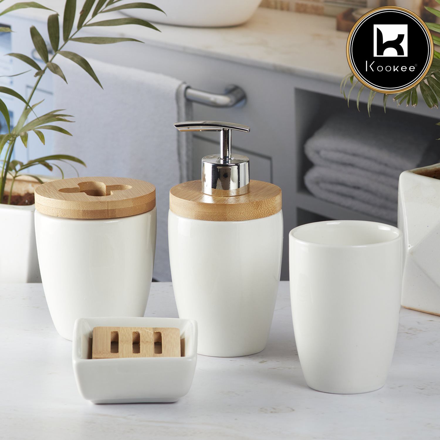 Ceramic Bathroom Set of 4 with Soap Dispenser (9597)