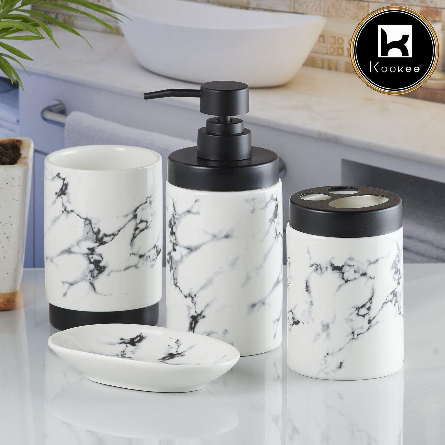 Kookee Ceramic Bathroom Sets, White, ART09598