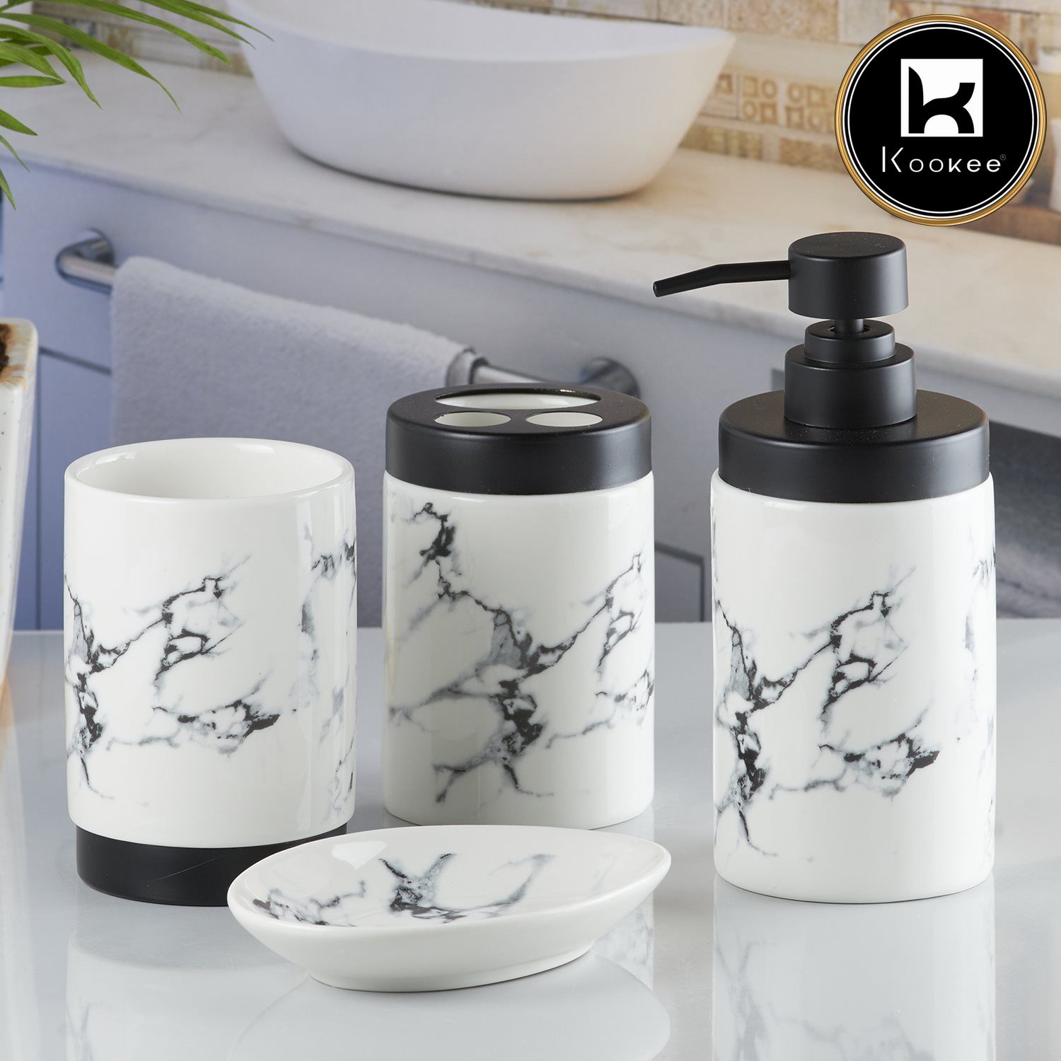 Kookee Ceramic Bathroom Sets, White, ART09598