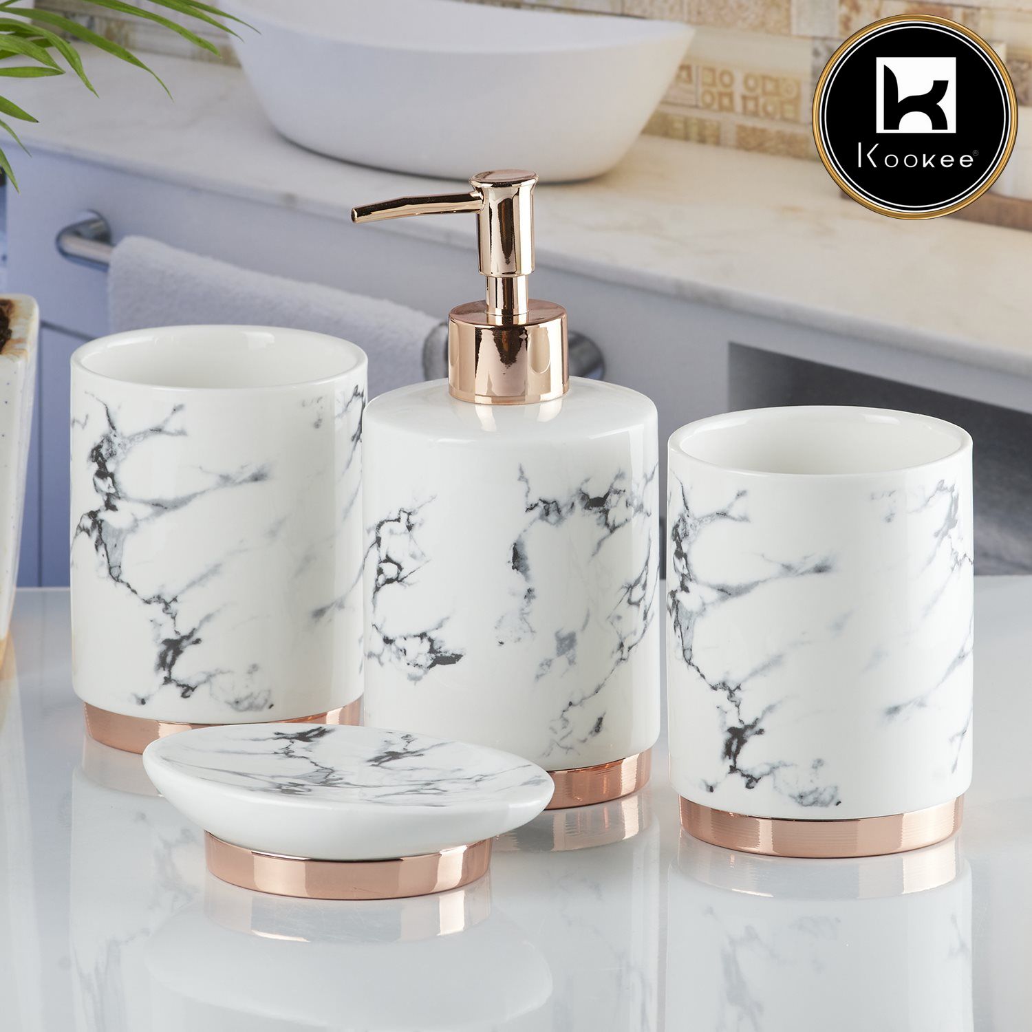 Kookee Ceramic Bathroom Sets, White, ART09600