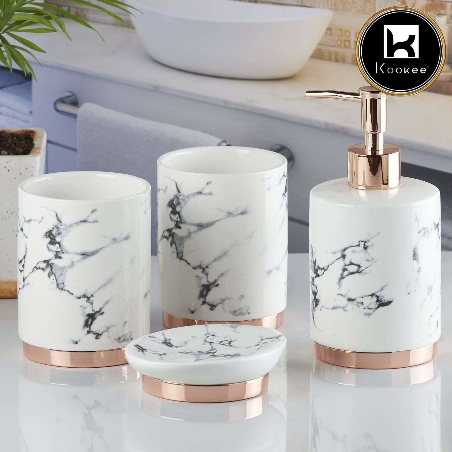 Kookee Ceramic Bathroom Sets, White, ART09600