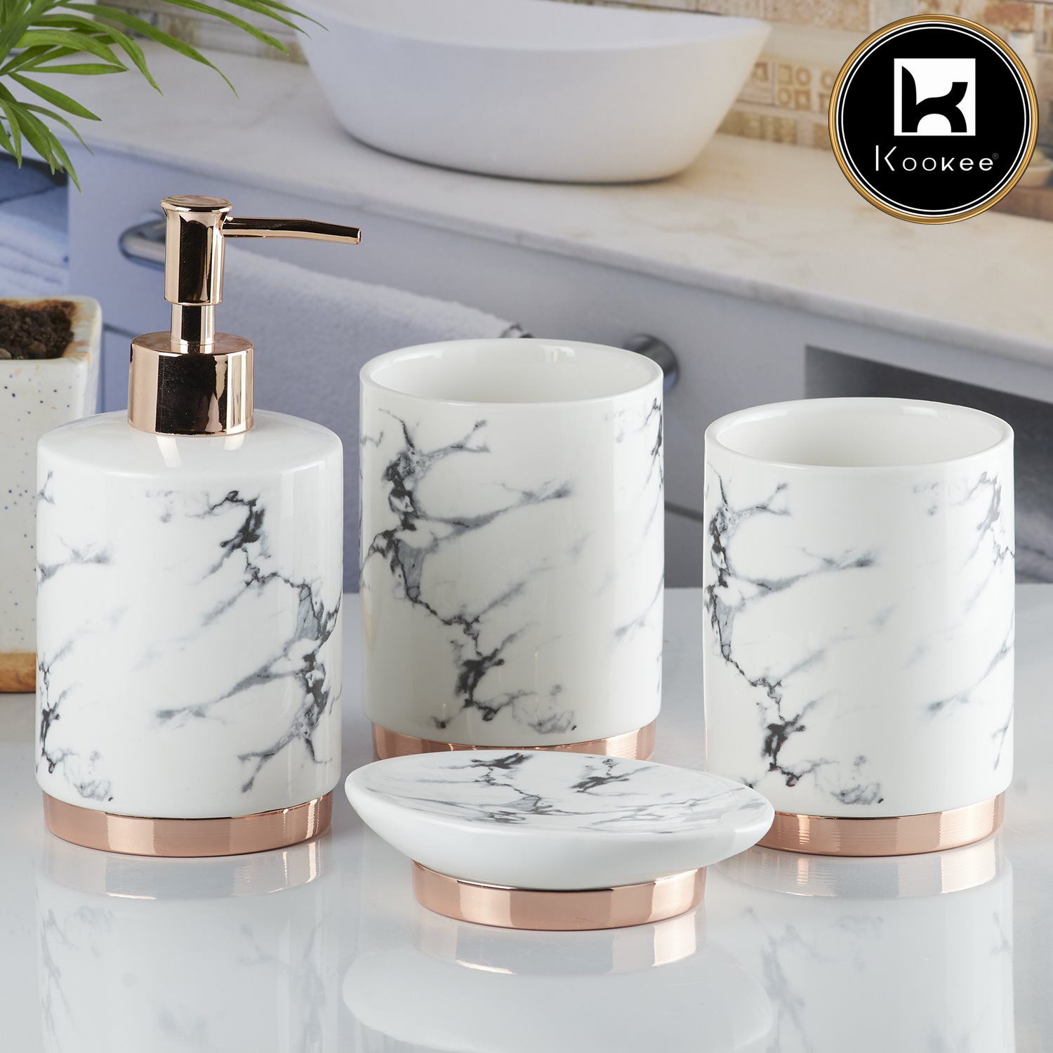 Ceramic Bathroom Set of 4 with Soap Dispenser (9600)