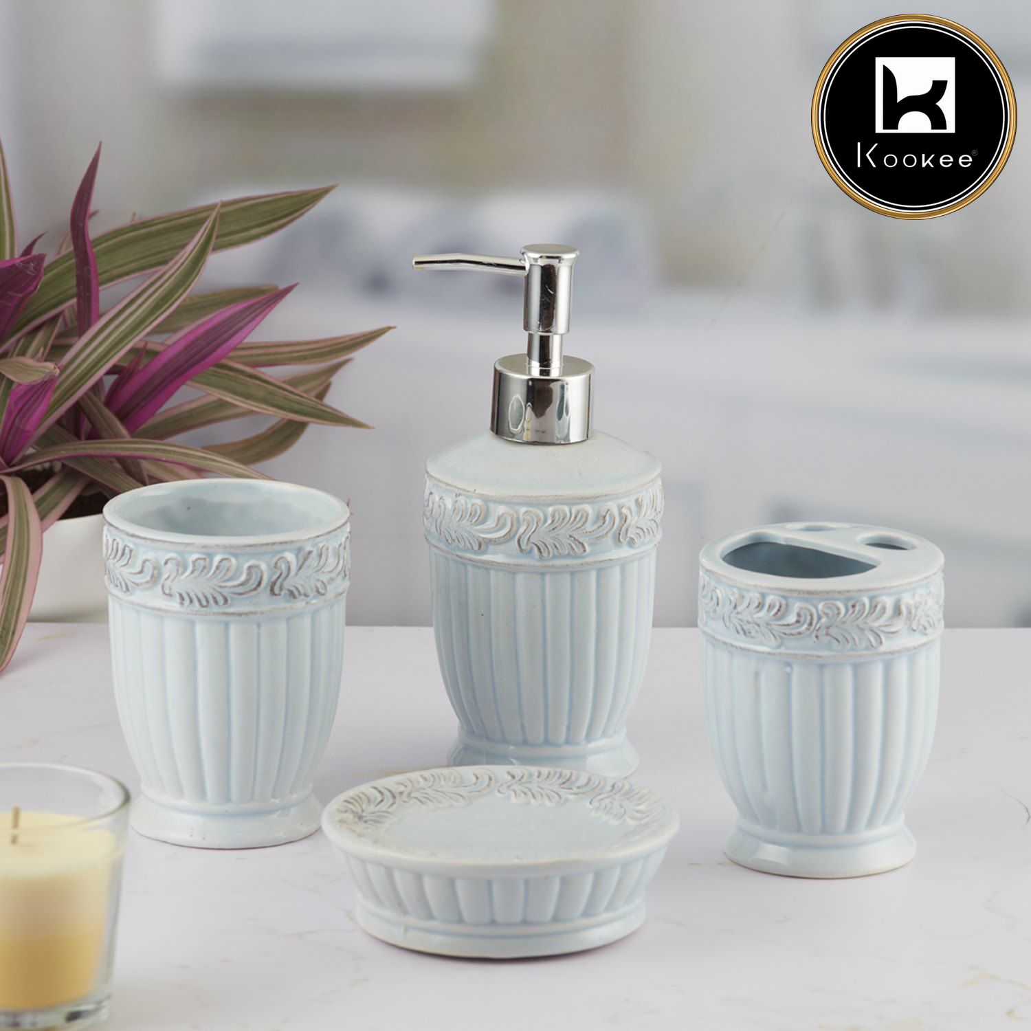 Kookee Ceramic Bathroom Sets, Blue, ART09602