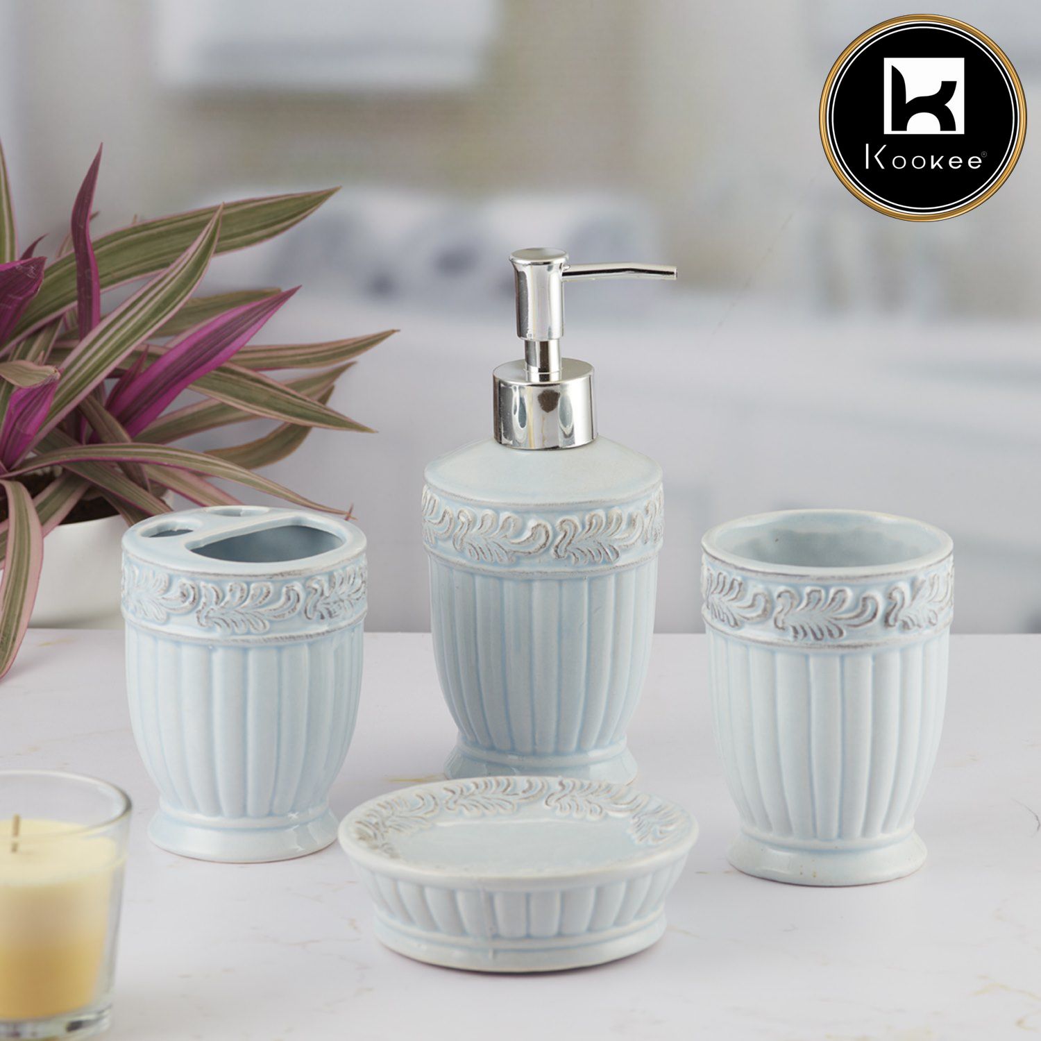 Kookee Ceramic Bathroom Sets, Blue, ART09602