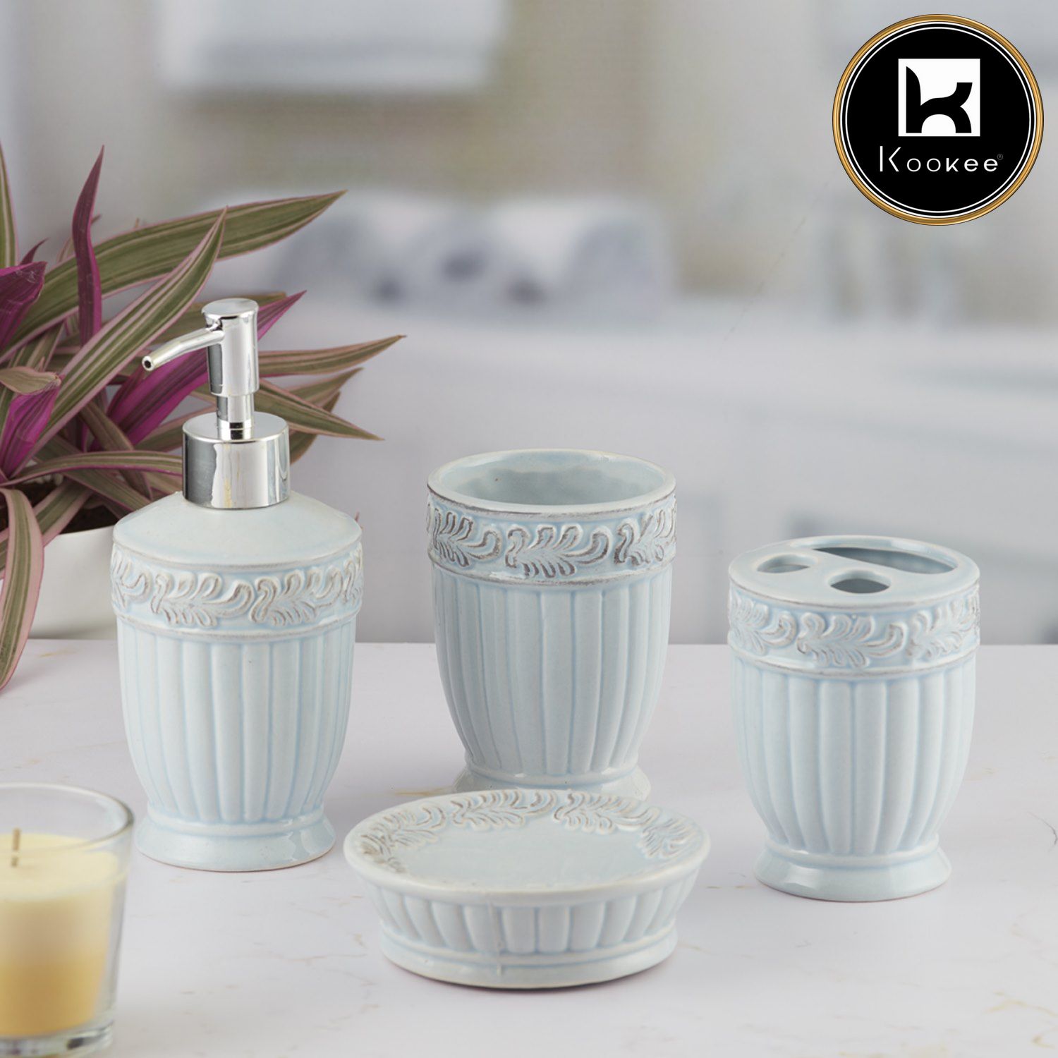 Kookee Ceramic Bathroom Sets, Blue, ART09602