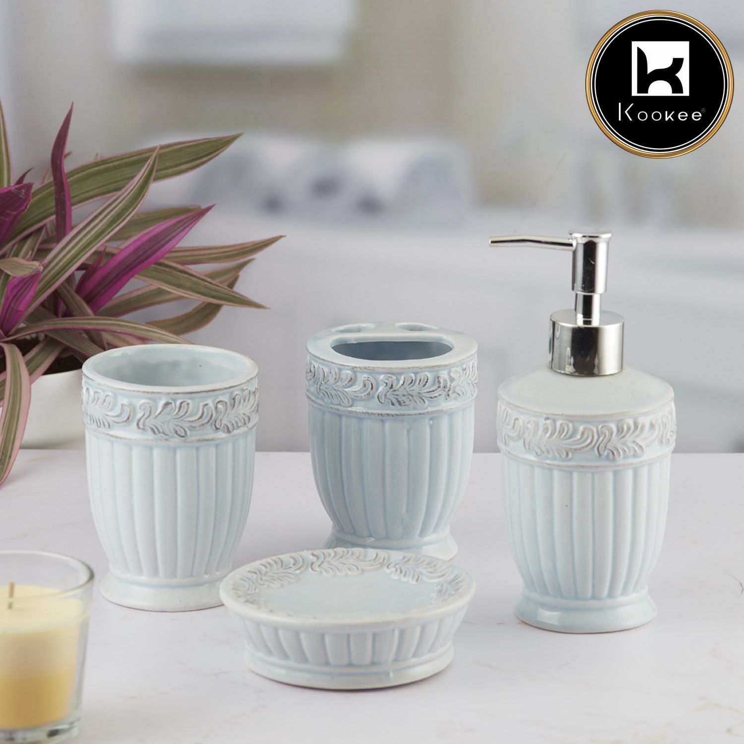 Kookee Ceramic Bathroom Sets, Blue, ART09602