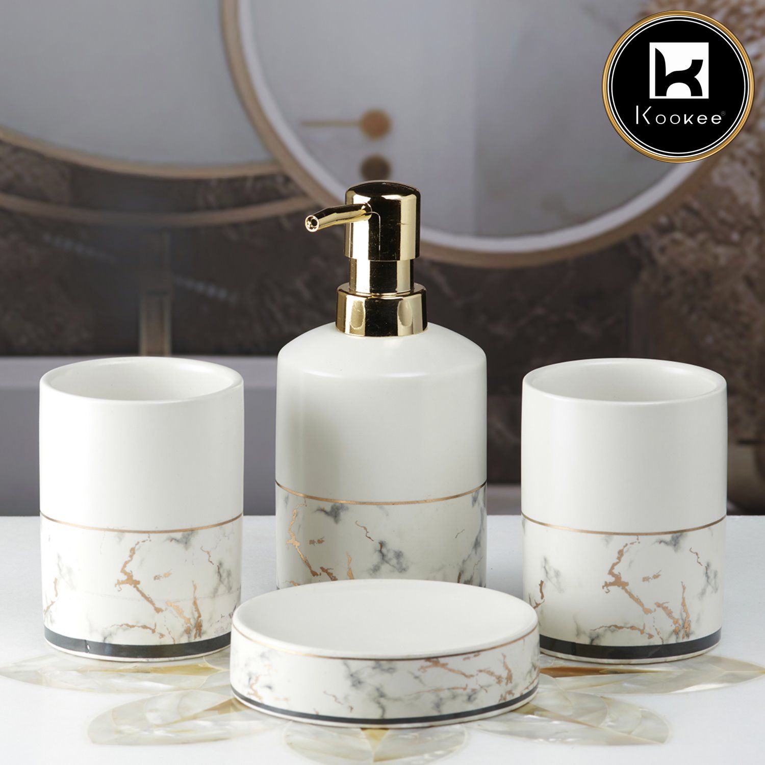 Kookee Ceramic Bathroom Sets, White, ART09603