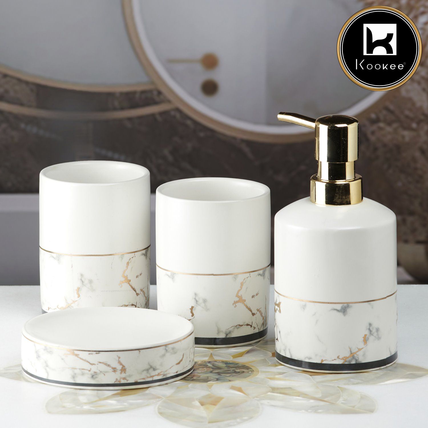 Kookee Ceramic Bathroom Sets, White, ART09603