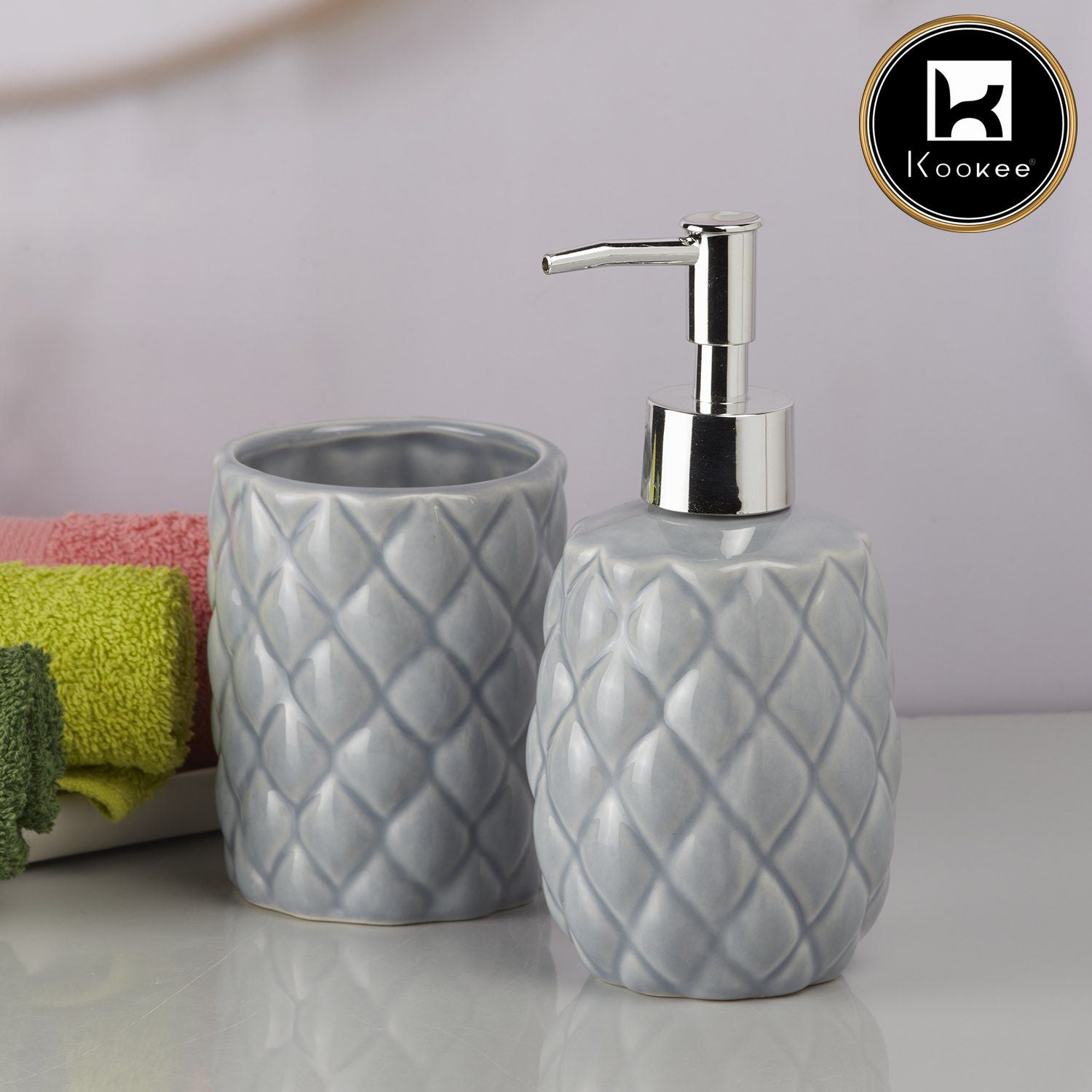 Kookee Ceramic Bathroom Sets, Grey, ART09604