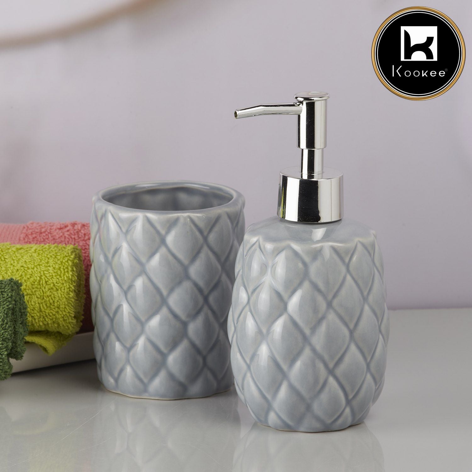 Ceramic Bathroom Accessories Set of 2 with Soap Dispenser (9604)