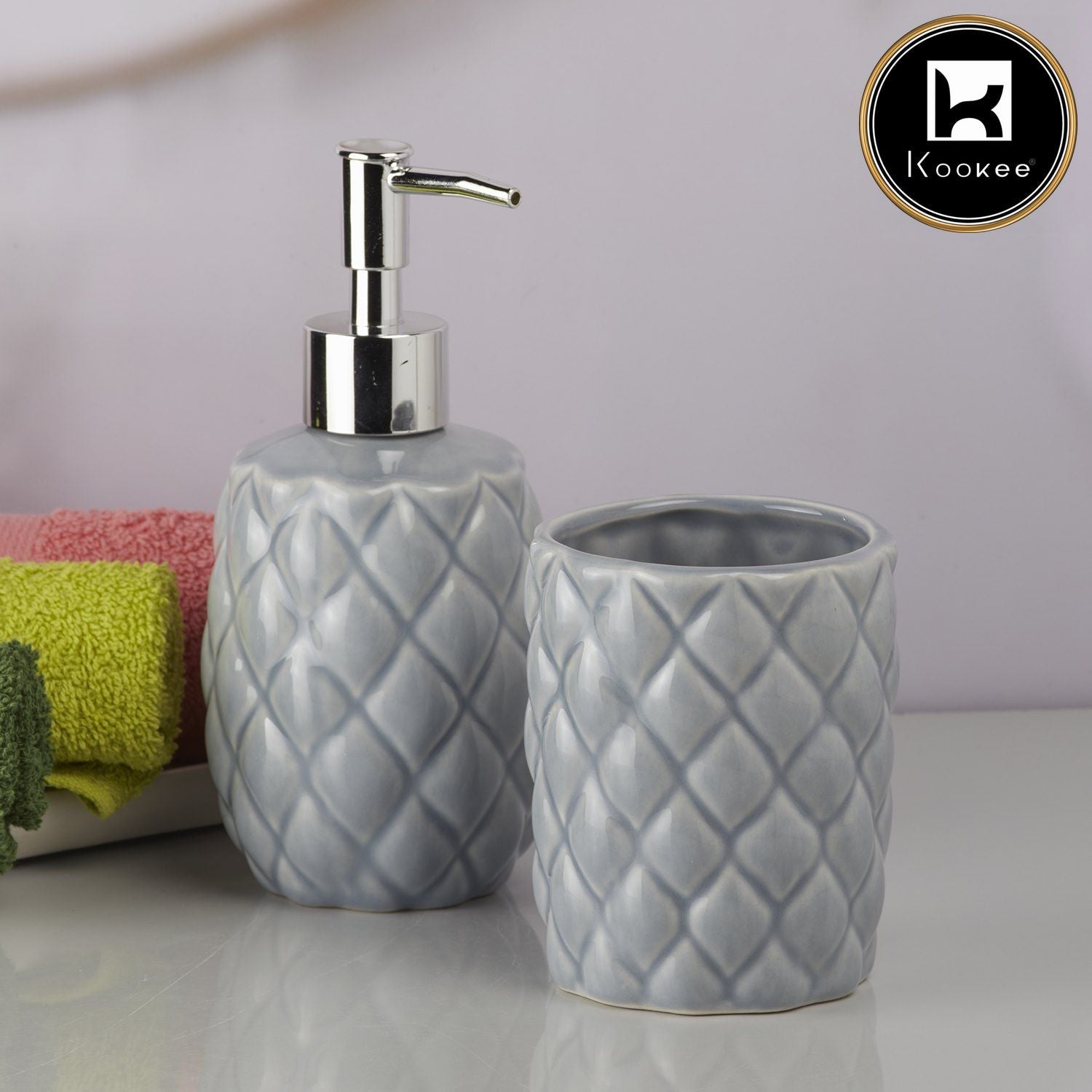 Ceramic Bathroom Accessories Set of 2 with Soap Dispenser (9604)