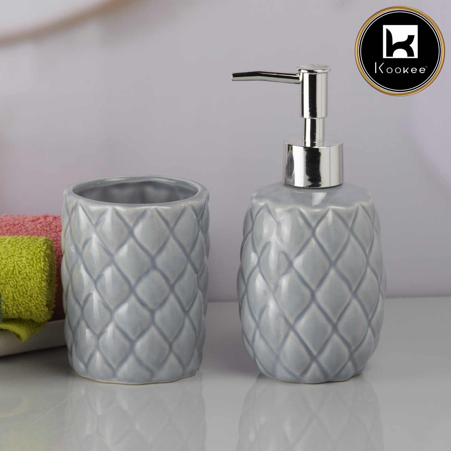 Ceramic Bathroom Accessories Set of 2 with Soap Dispenser (9604)