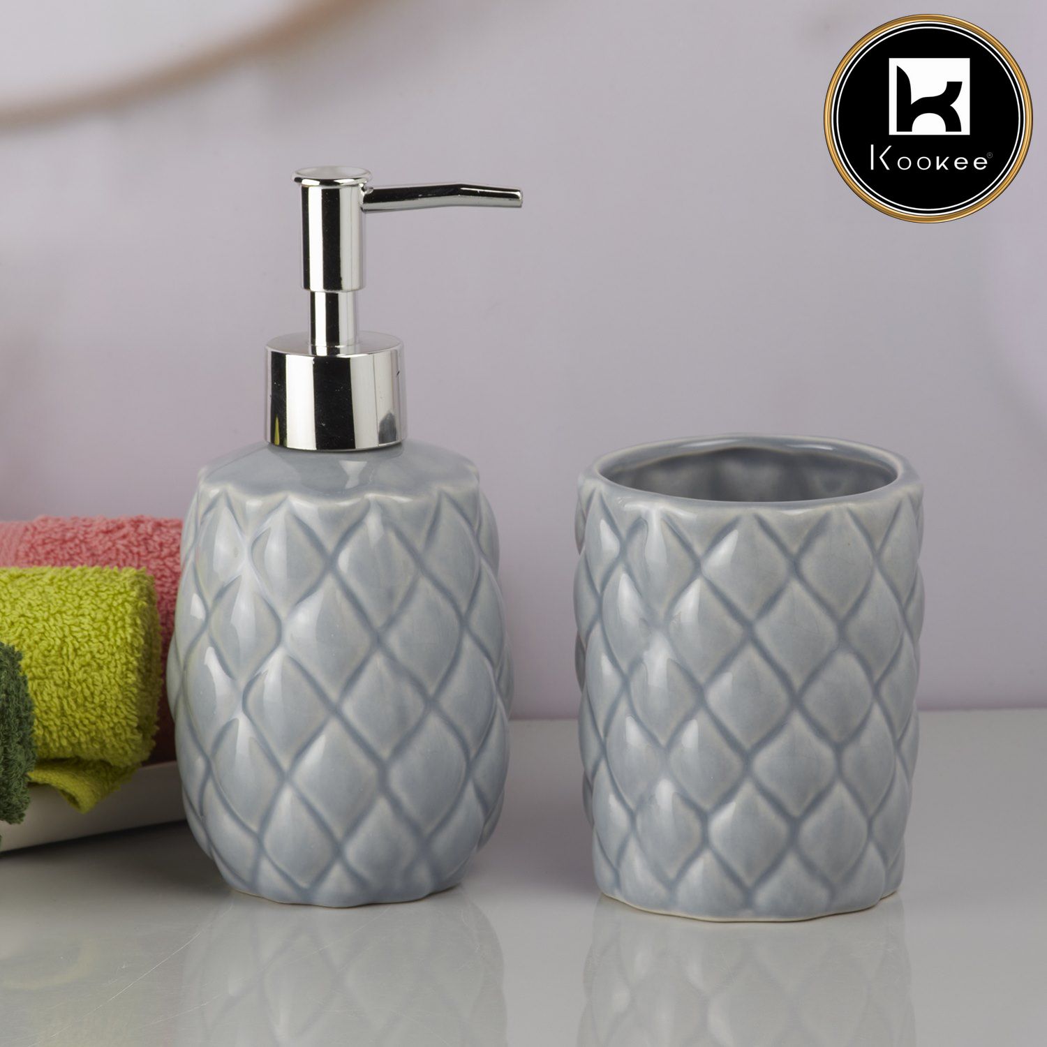 Kookee Ceramic Bathroom Sets, Grey, ART09604