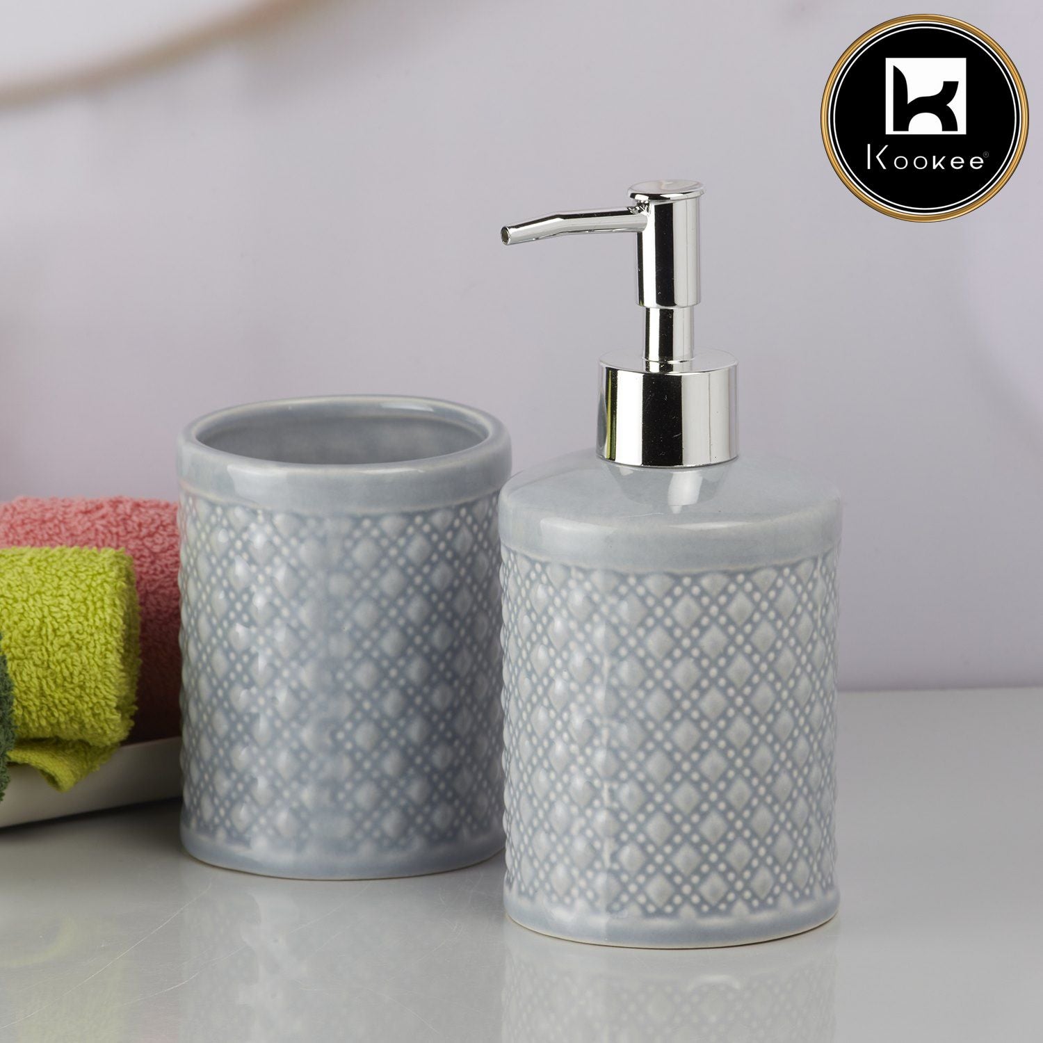 Ceramic Bathroom Accessories Set of 2 with Soap Dispenser (9605)