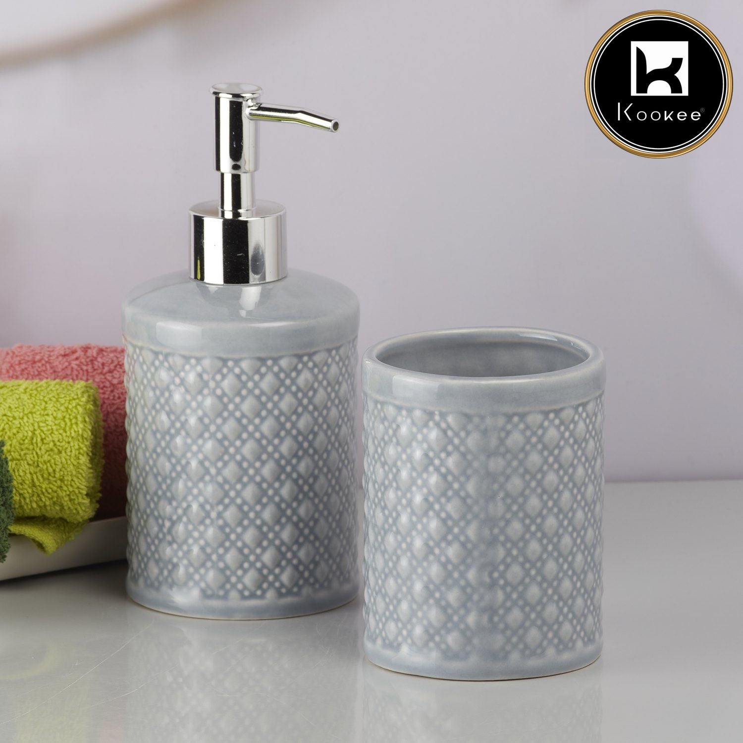 Ceramic Bathroom Accessories Set of 2 with Soap Dispenser (V-CBS-003-1)