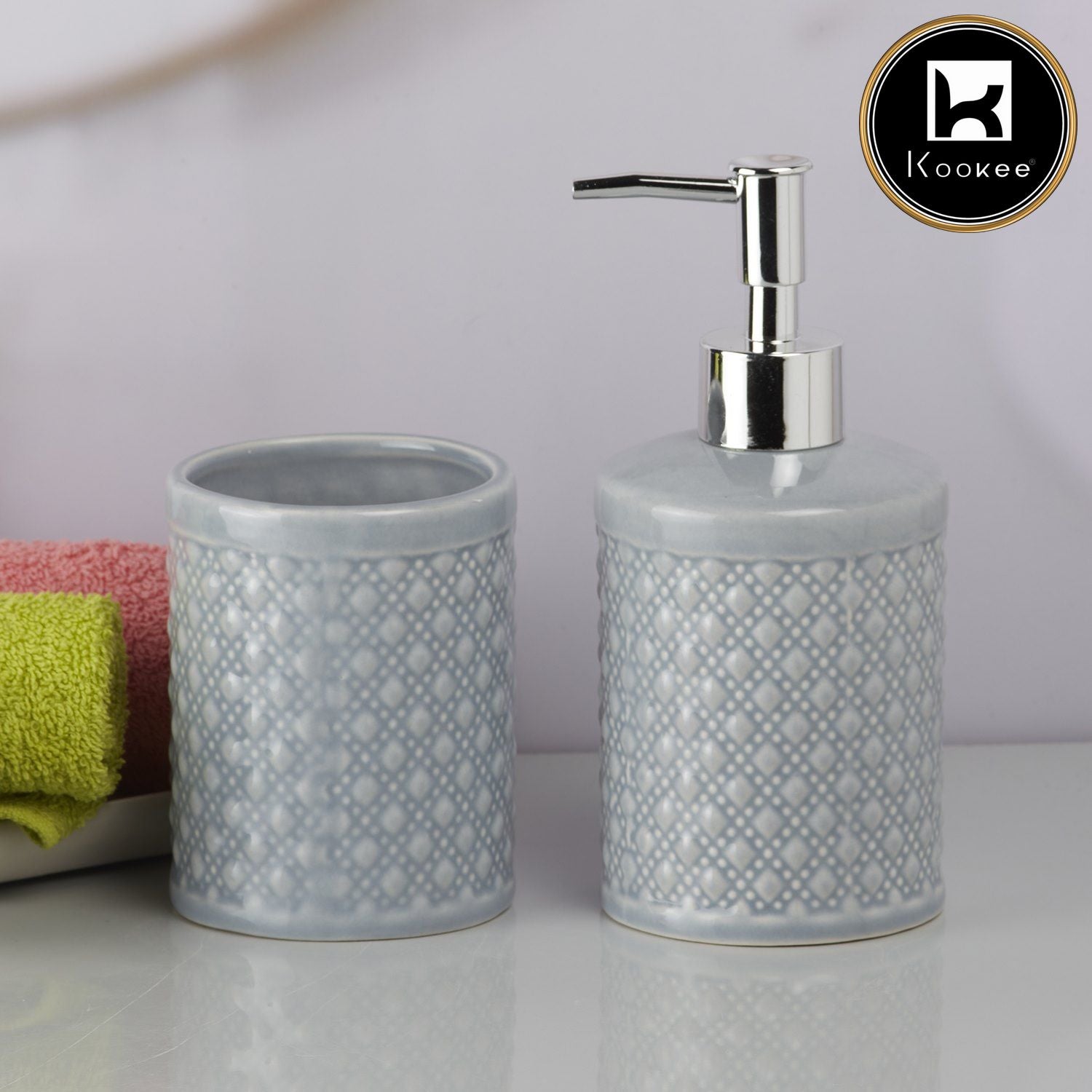 Ceramic Bathroom Accessories Set of 2 with Soap Dispenser (9605)