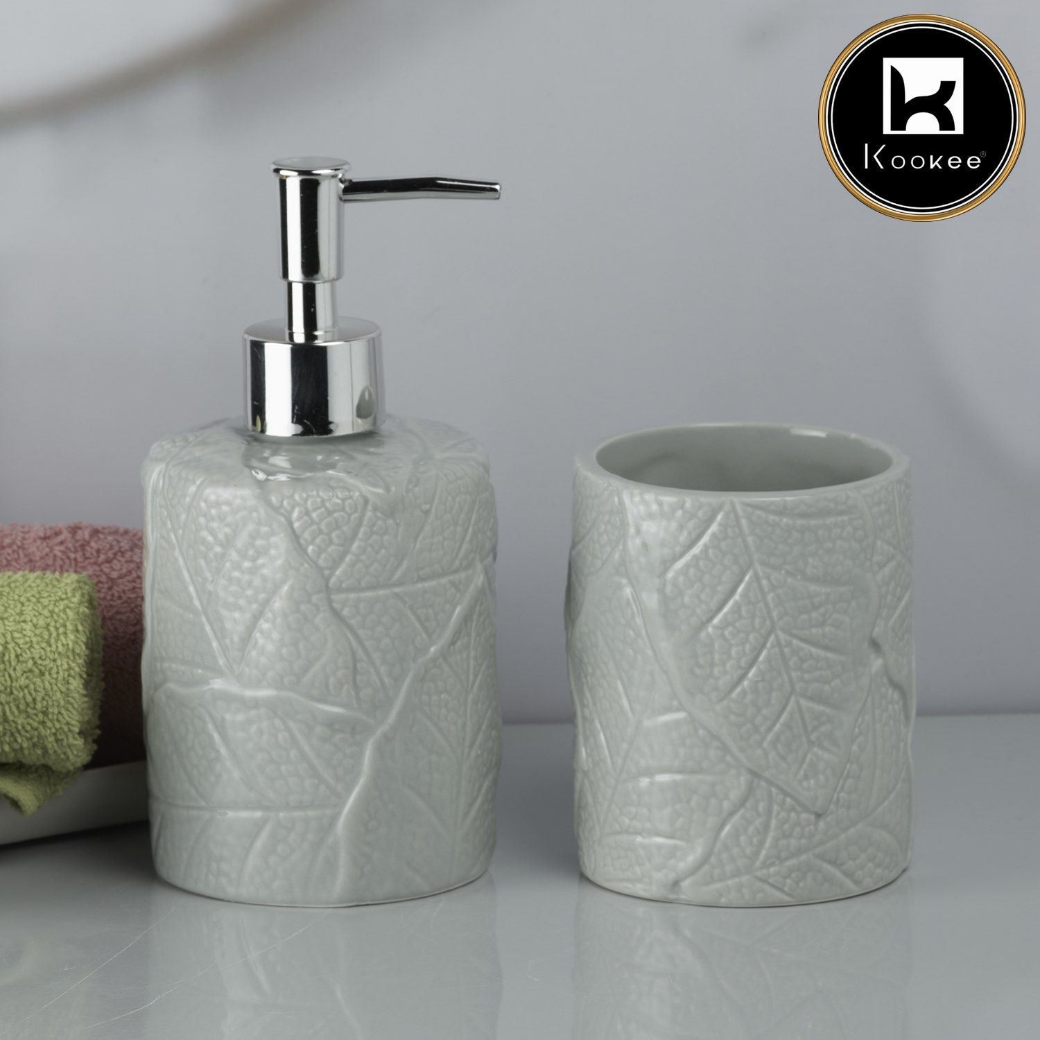 Ceramic Bathroom Accessories Set of 2 with Soap Dispenser (9607)