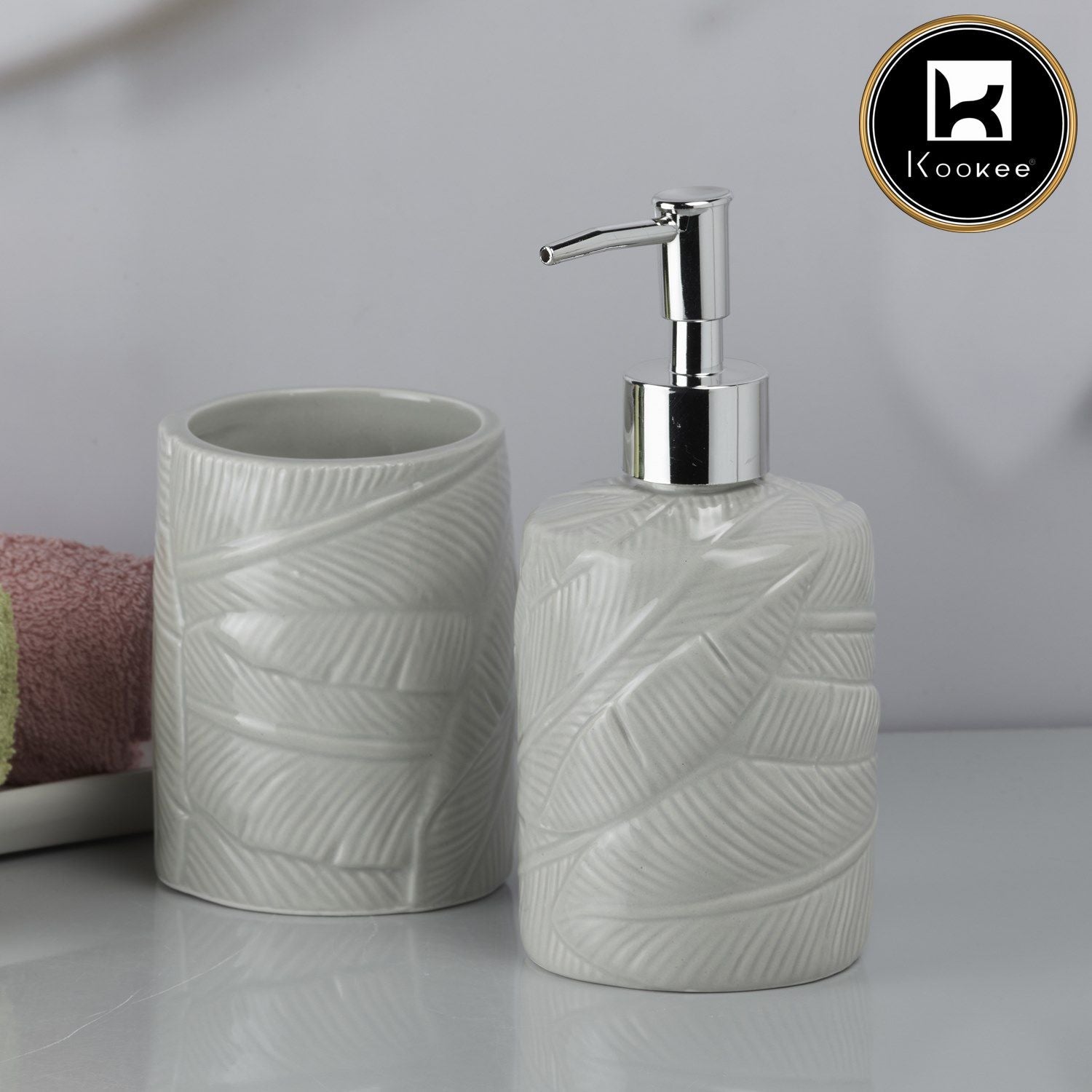 Ceramic Bathroom Accessories Set of 2 with Soap Dispenser (9609)