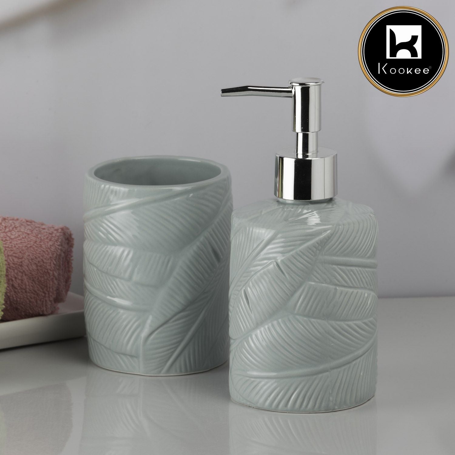 Ceramic Bathroom Accessories Set of 2 with Soap Dispenser (9610)