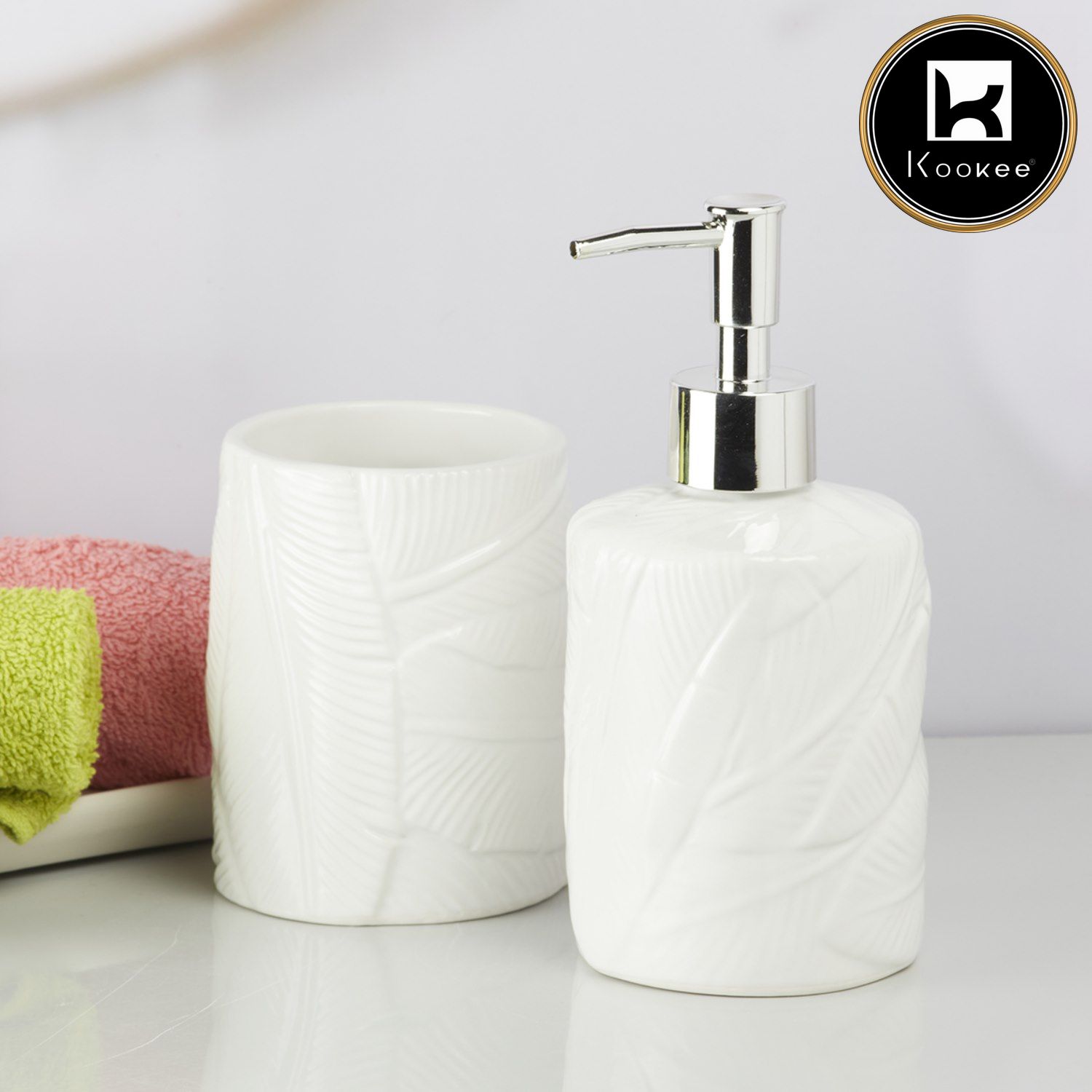 Ceramic Bathroom Accessories Set of 2 with Soap Dispenser (9611)