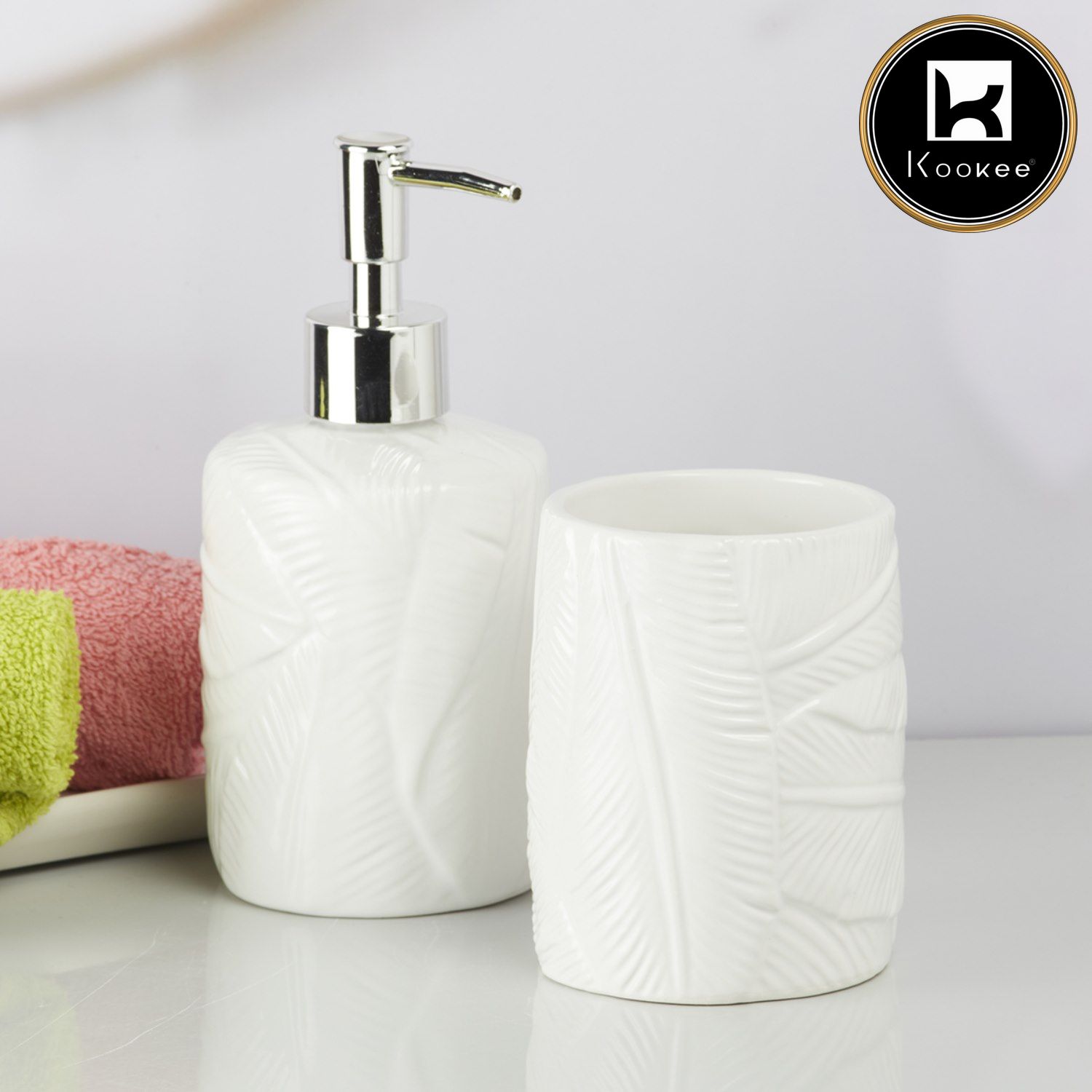 Ceramic Bathroom Accessories Set of 2 with Soap Dispenser (9611)