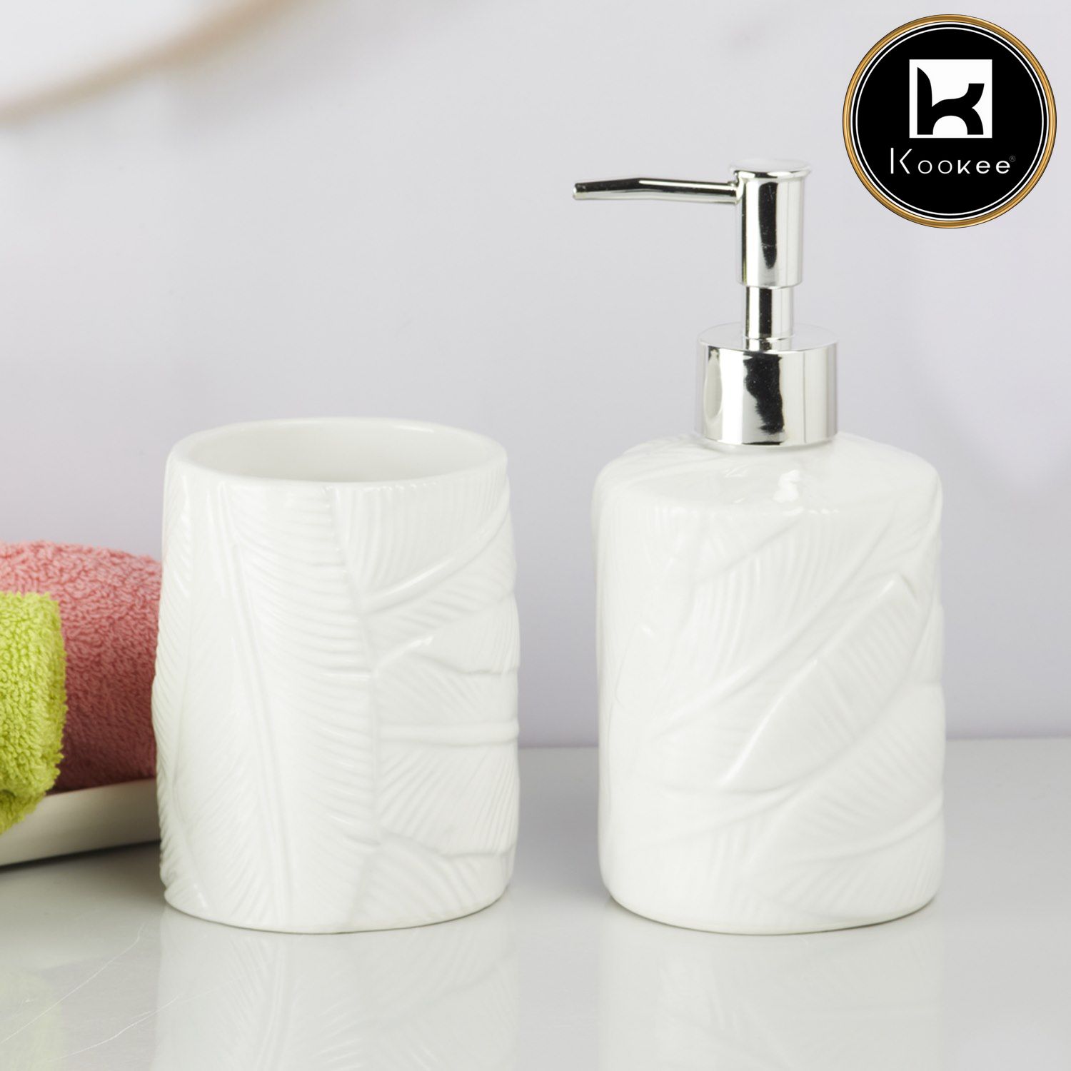 Ceramic Bathroom Accessories Set of 2 with Soap Dispenser (9611)