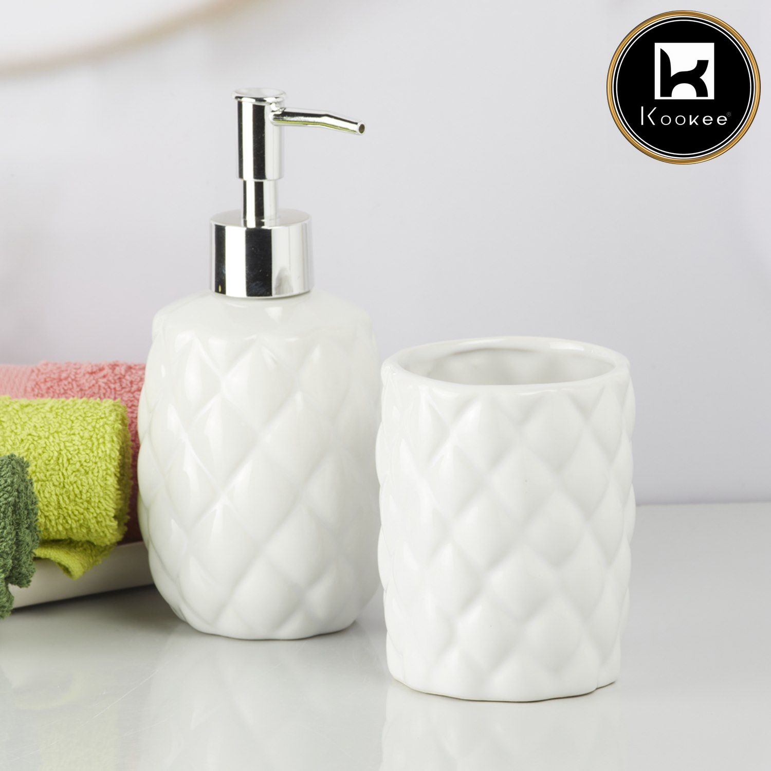 Ceramic Bathroom Accessories Set of 2 with Soap Dispenser (9612)