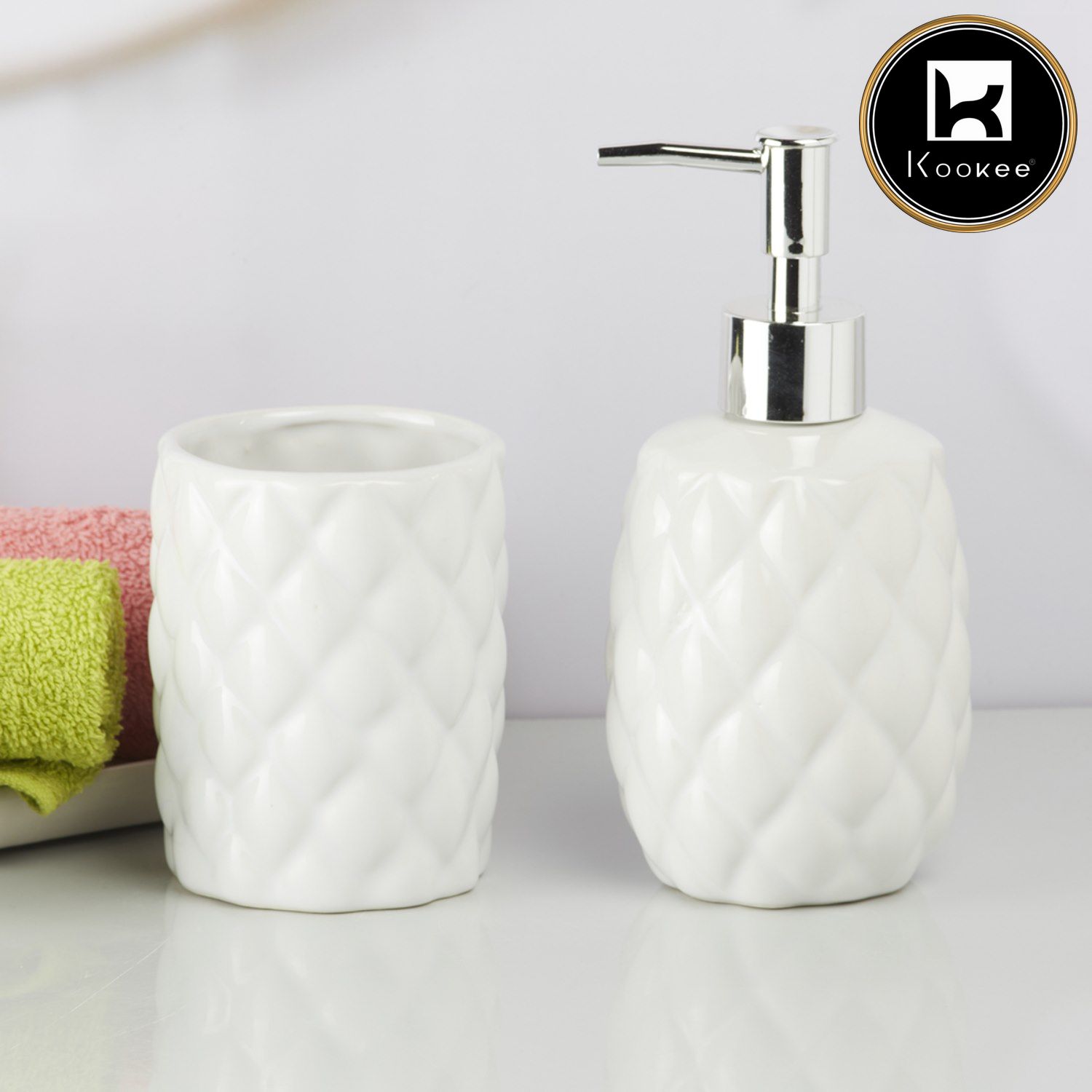 Ceramic Bathroom Accessories Set of 2 with Soap Dispenser (9612)