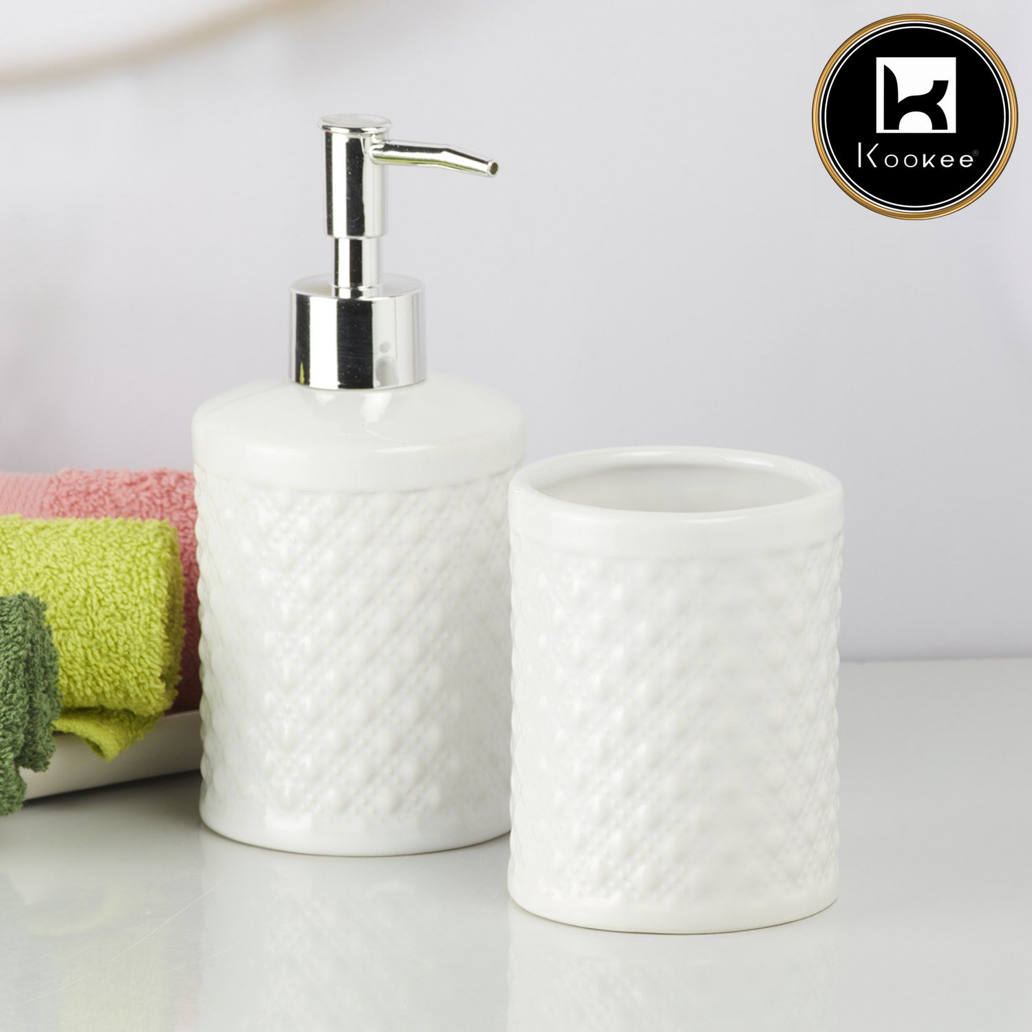 Ceramic Bathroom Accessories Set of 2 with Soap Dispenser (9613)