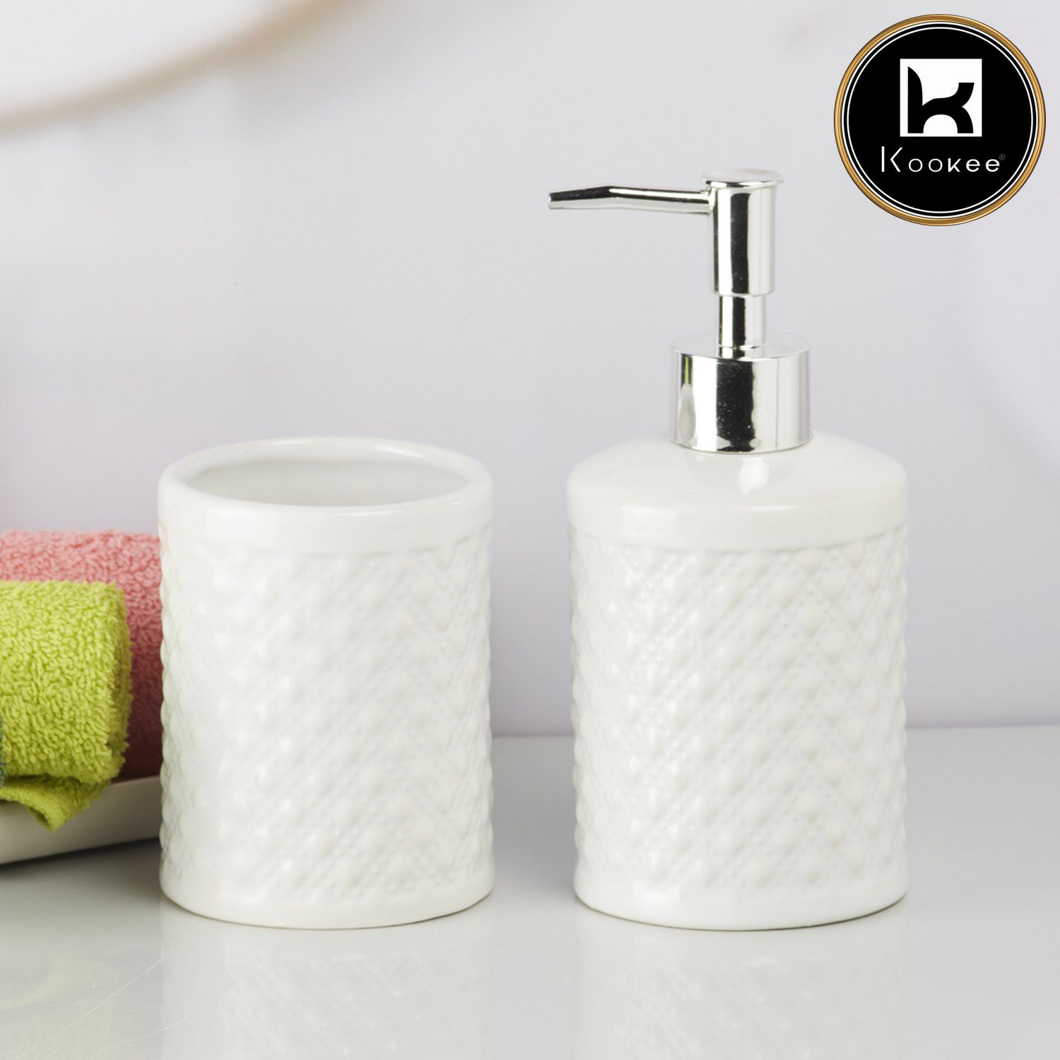 Ceramic Bathroom Accessories Set of 2 with Soap Dispenser (9613)