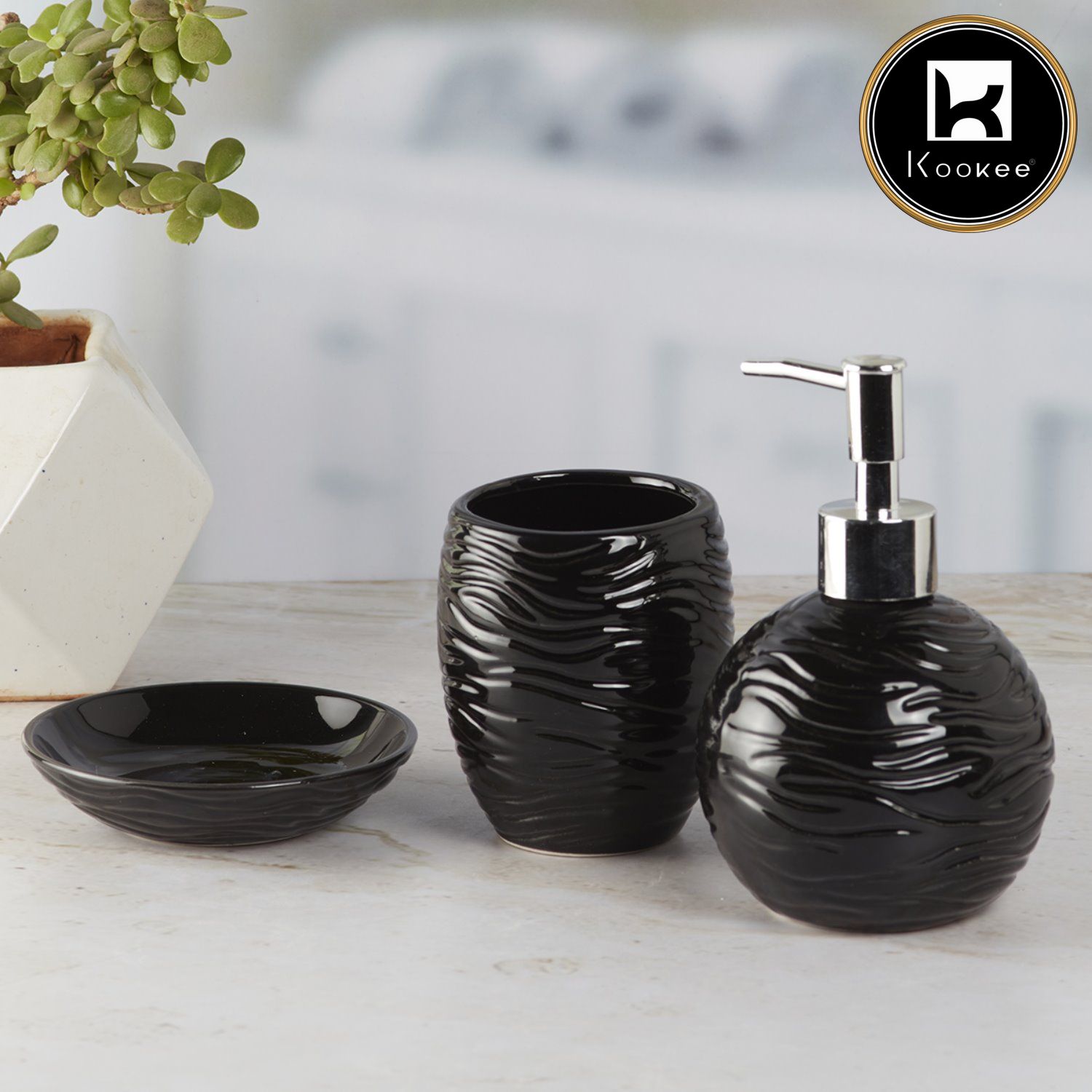 Kookee Ceramic Bathroom Sets, Black, ART09614