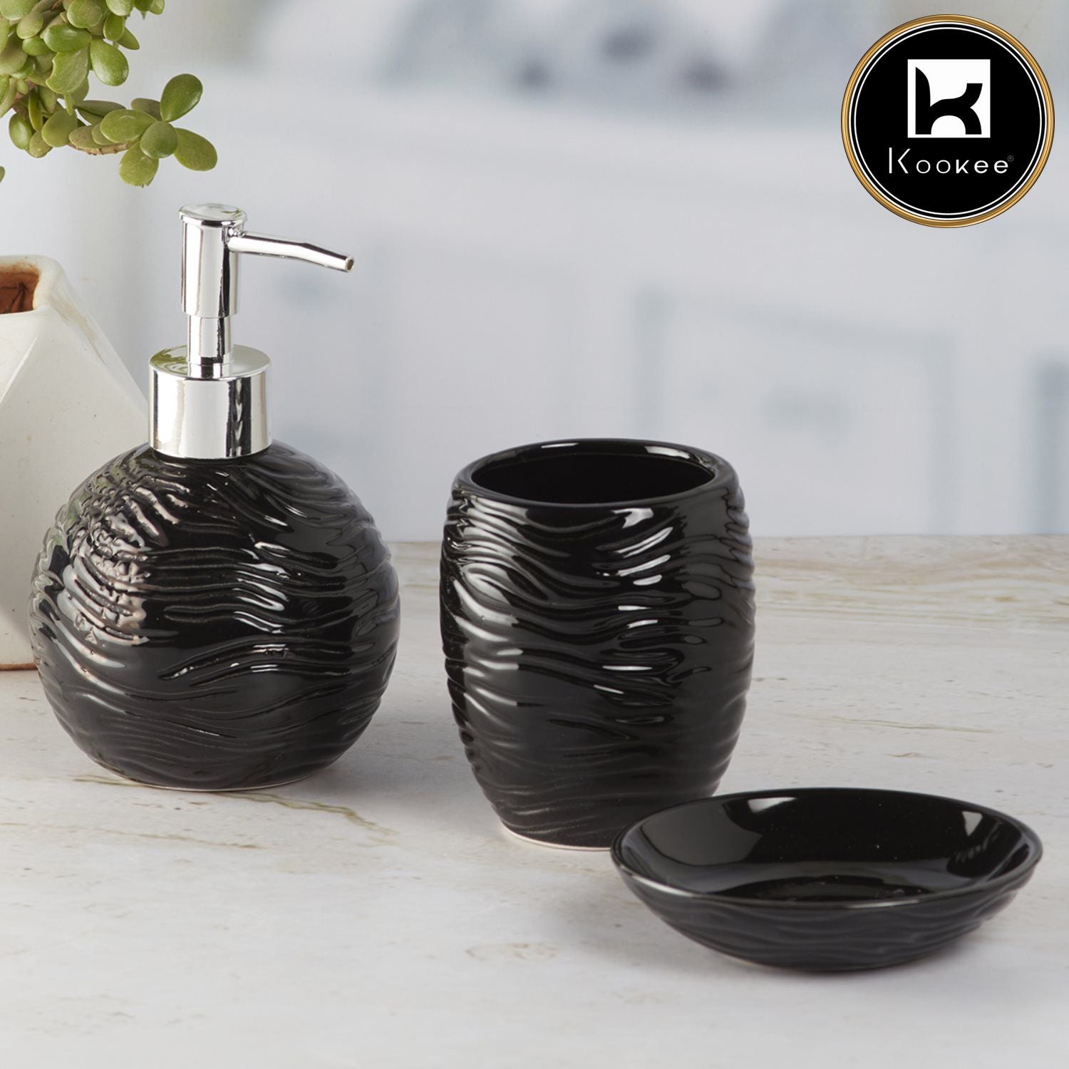 Ceramic Bathroom Accessories Set of 3 with Soap Dispenser (9614)