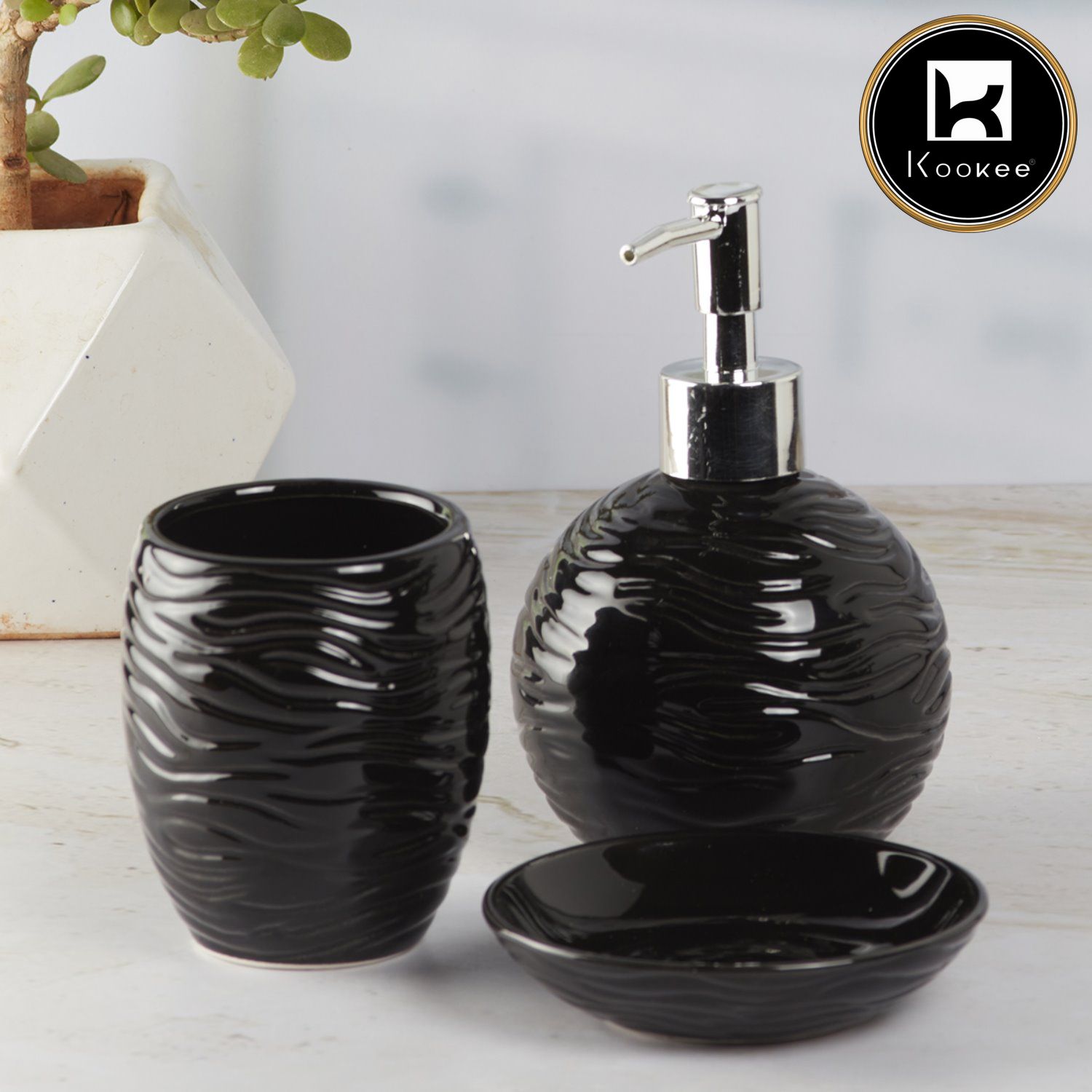 Kookee Ceramic Bathroom Sets, Black, ART09614