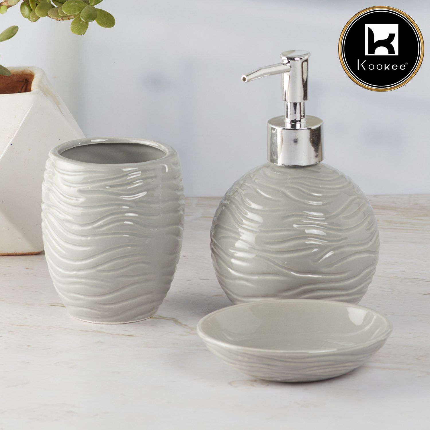 Kookee Ceramic Bathroom Sets, Grey, ART09616
