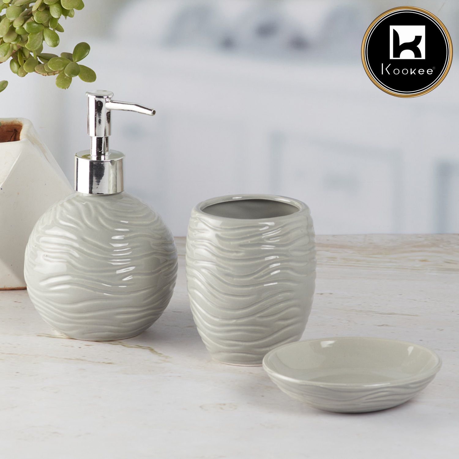 Ceramic Bathroom Accessories Set of 3 with Soap Dispenser (9616)